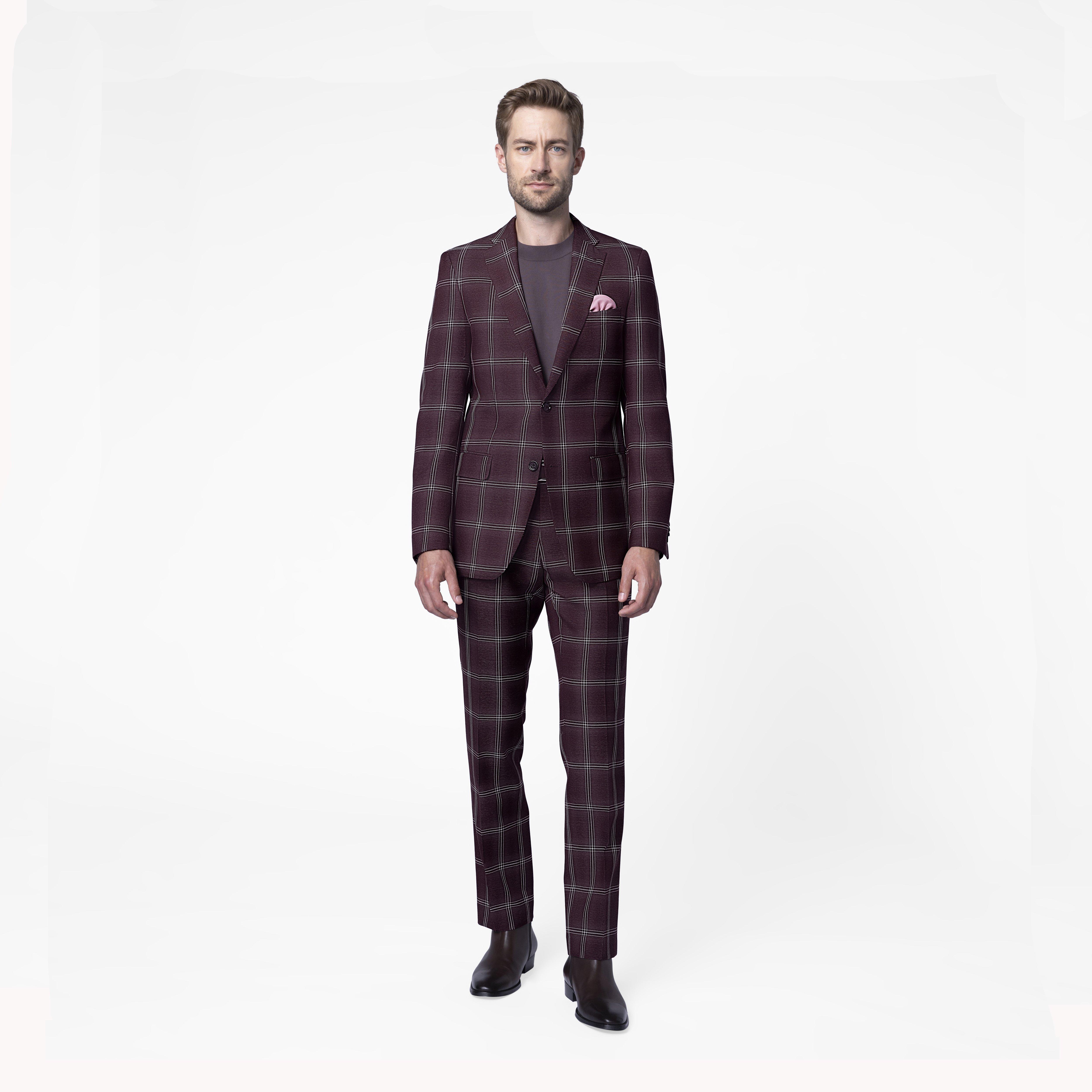 Custom Suits Made For You - Jackfield Windowpane Burgundy Suit | INDOCHINO