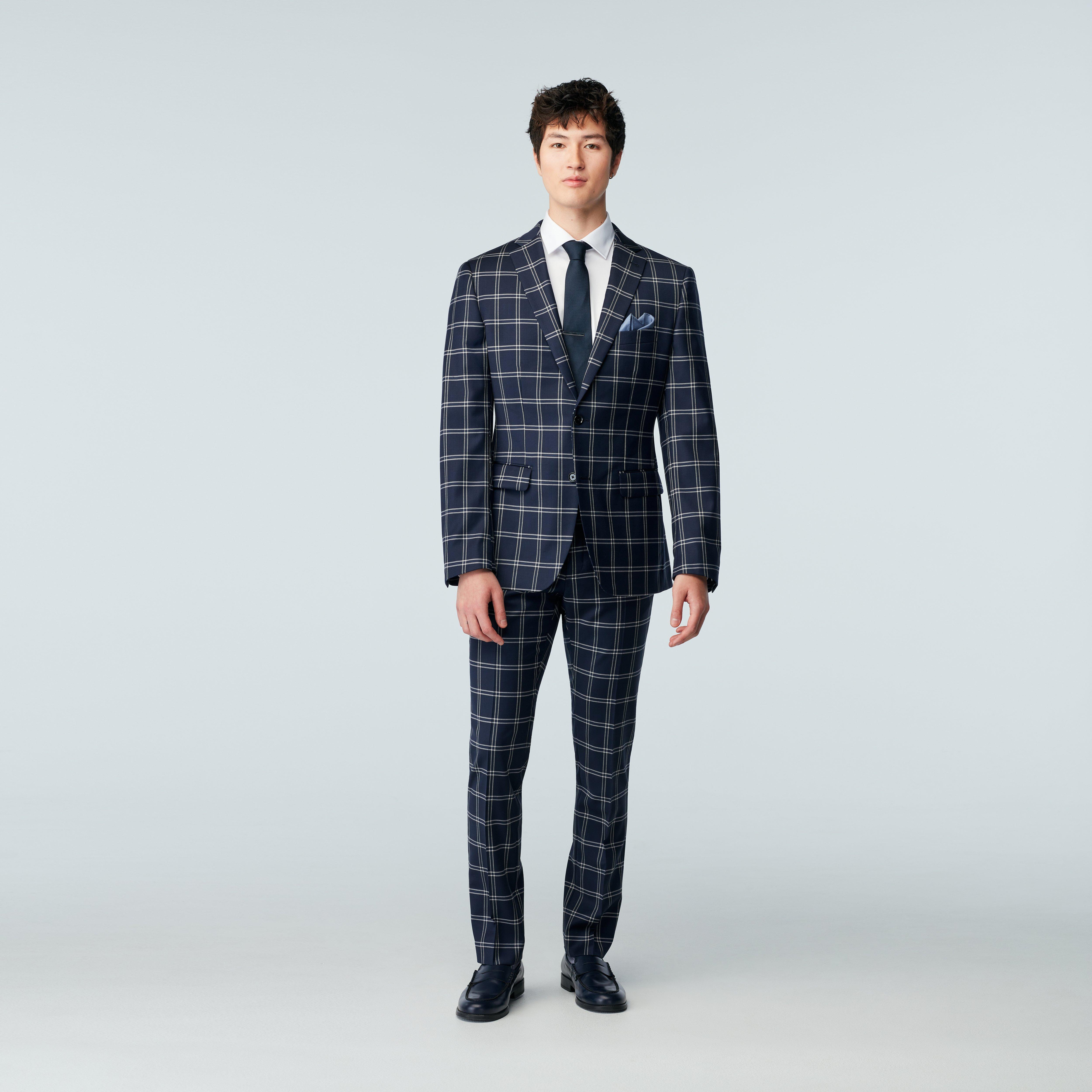 Navy Check Cropped Cape Blazer