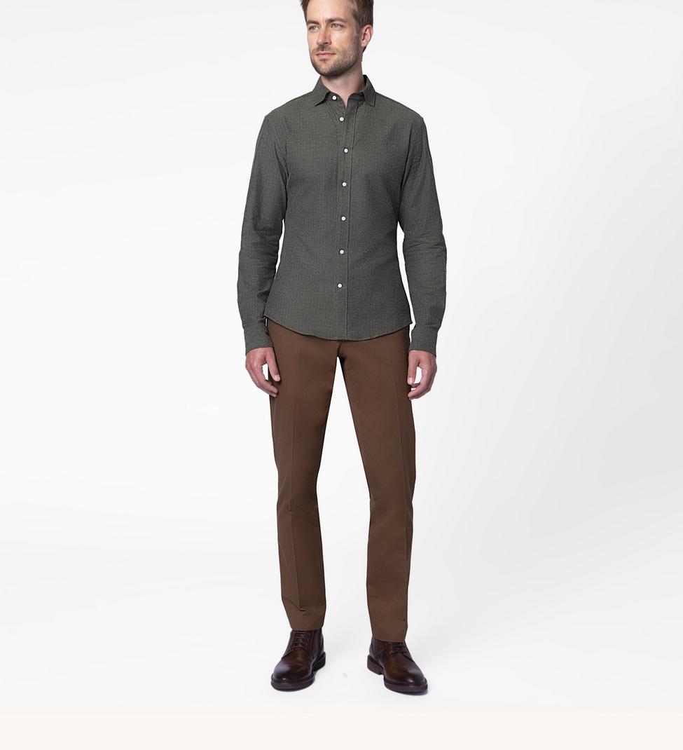 Jeffery Melange Herringbone Olive Casual Shirt