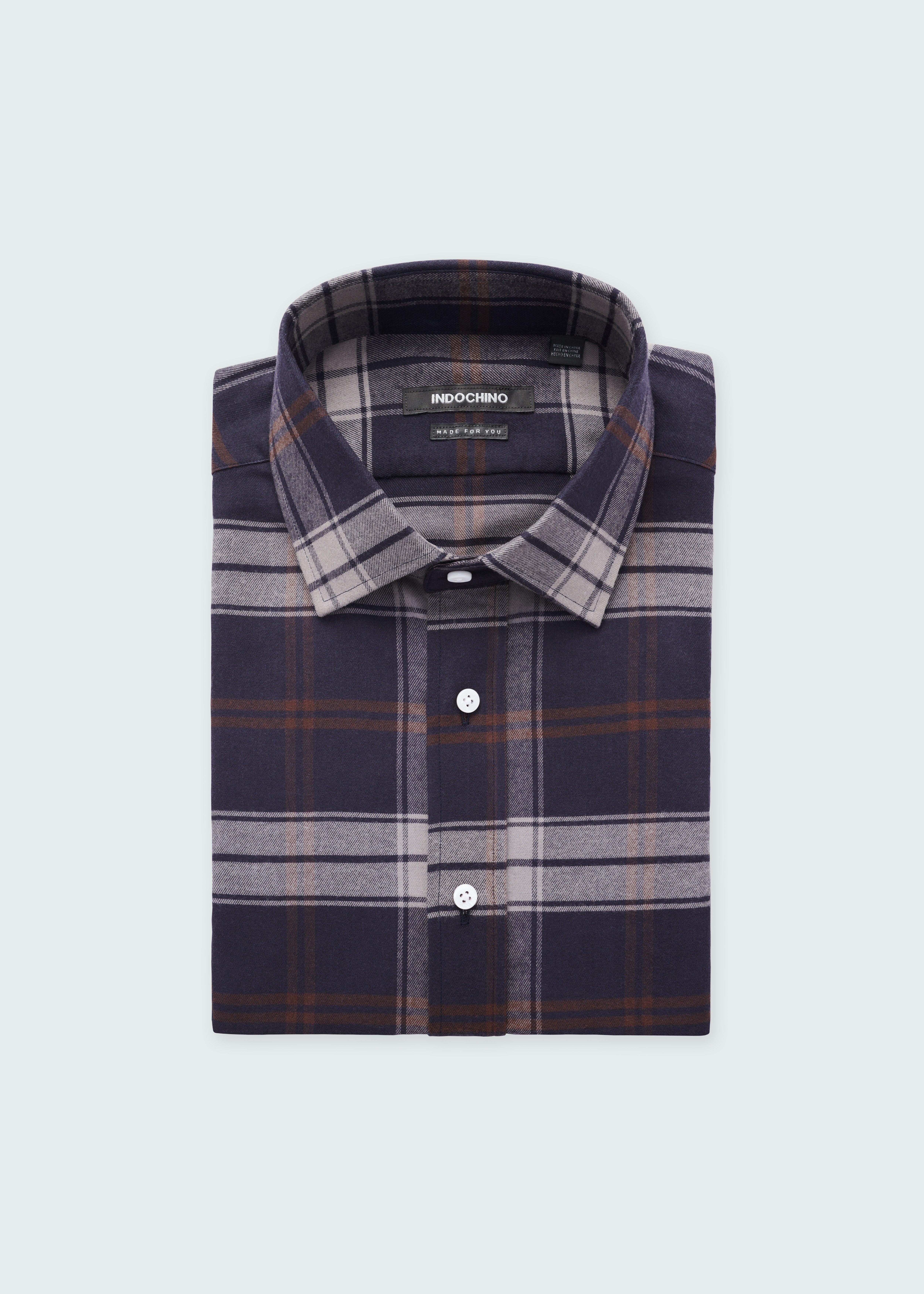 Men's Custom Shirts - Jurston Wool Stretch Plaid Navy Shirt | INDOCHINO