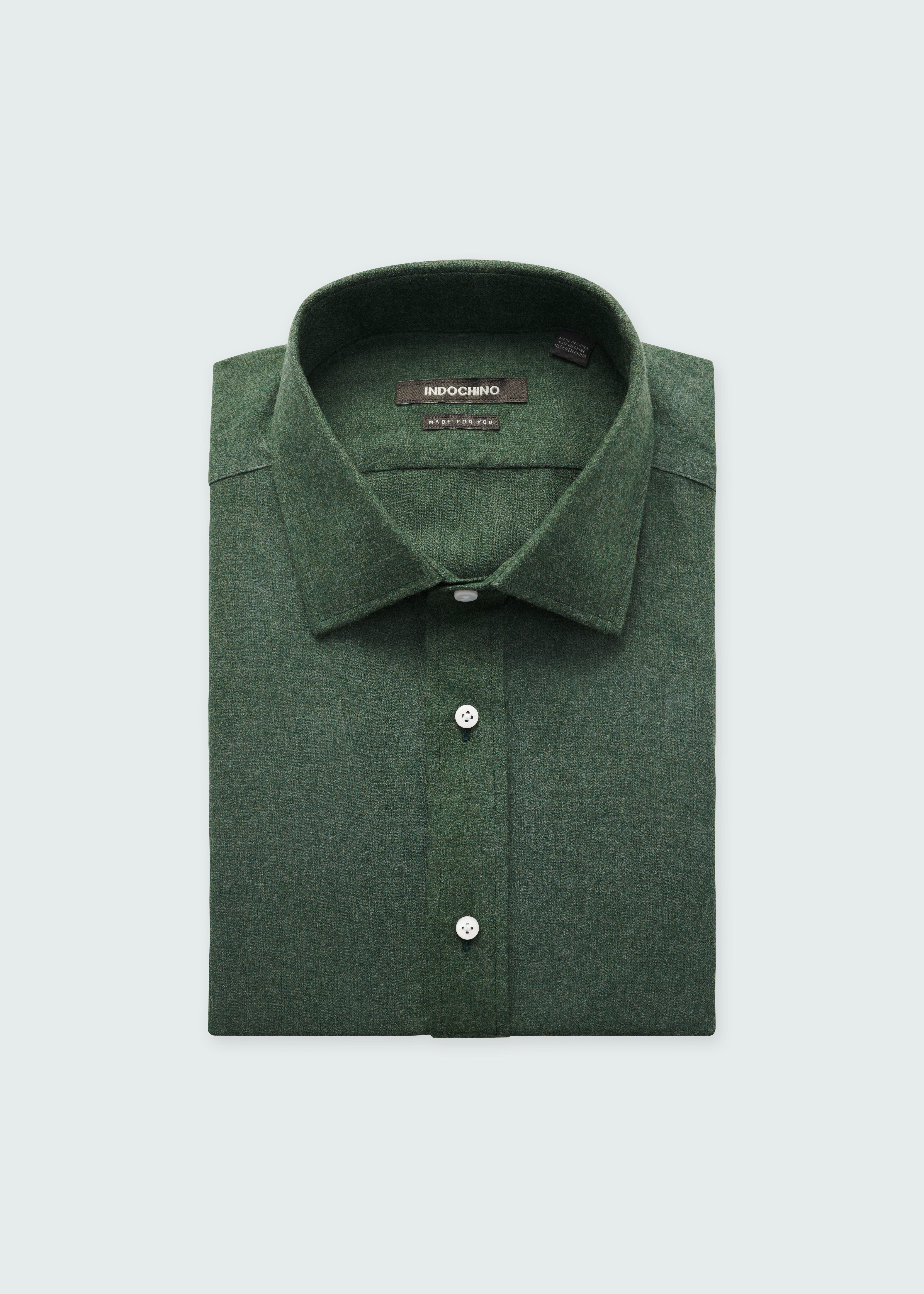 Men's Dress Shirts Glynn Brushed Melange Hunter Green Shirt INDOCHINO