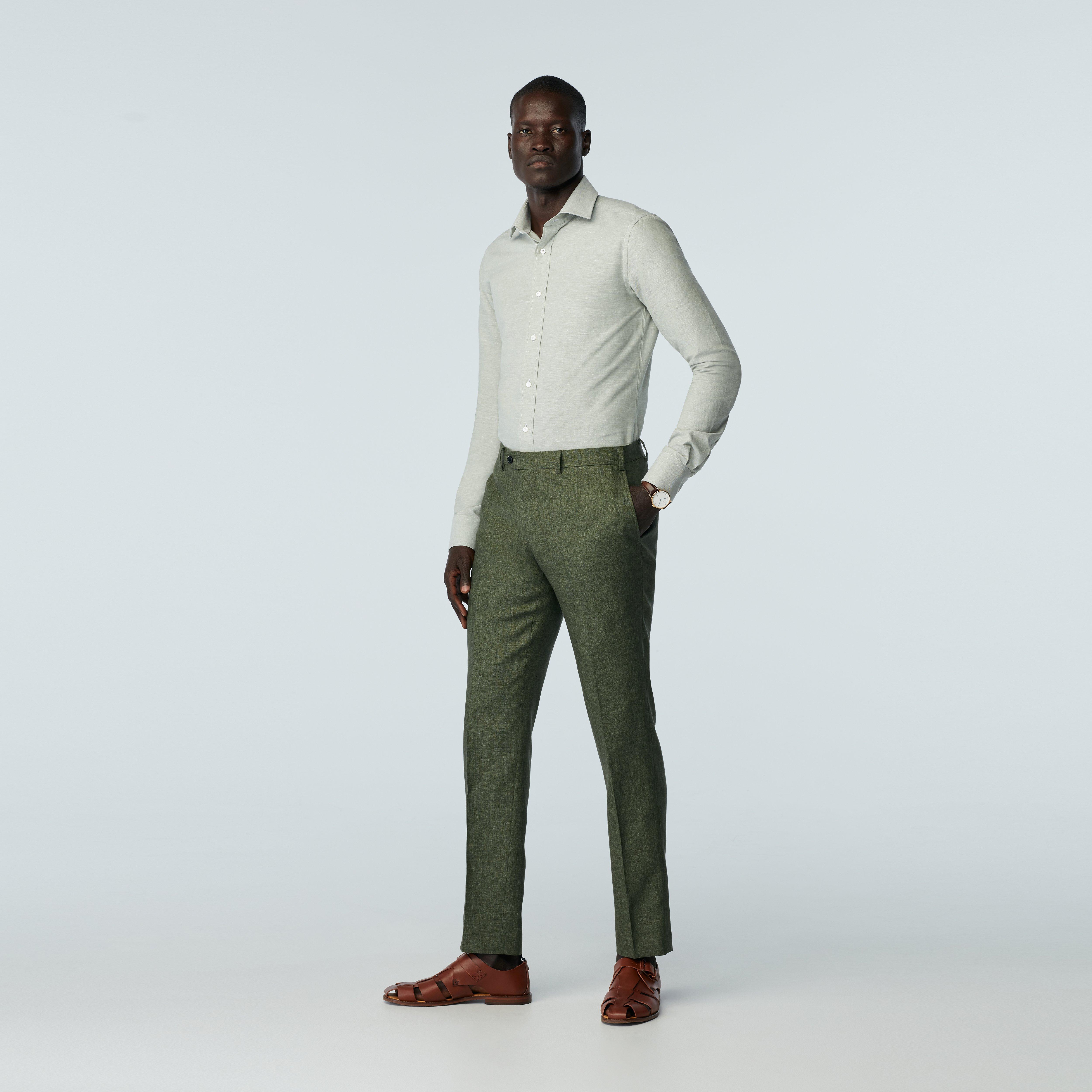 Custom Pants Made For You - Madesimo Linen Olive Pants | INDOCHINO