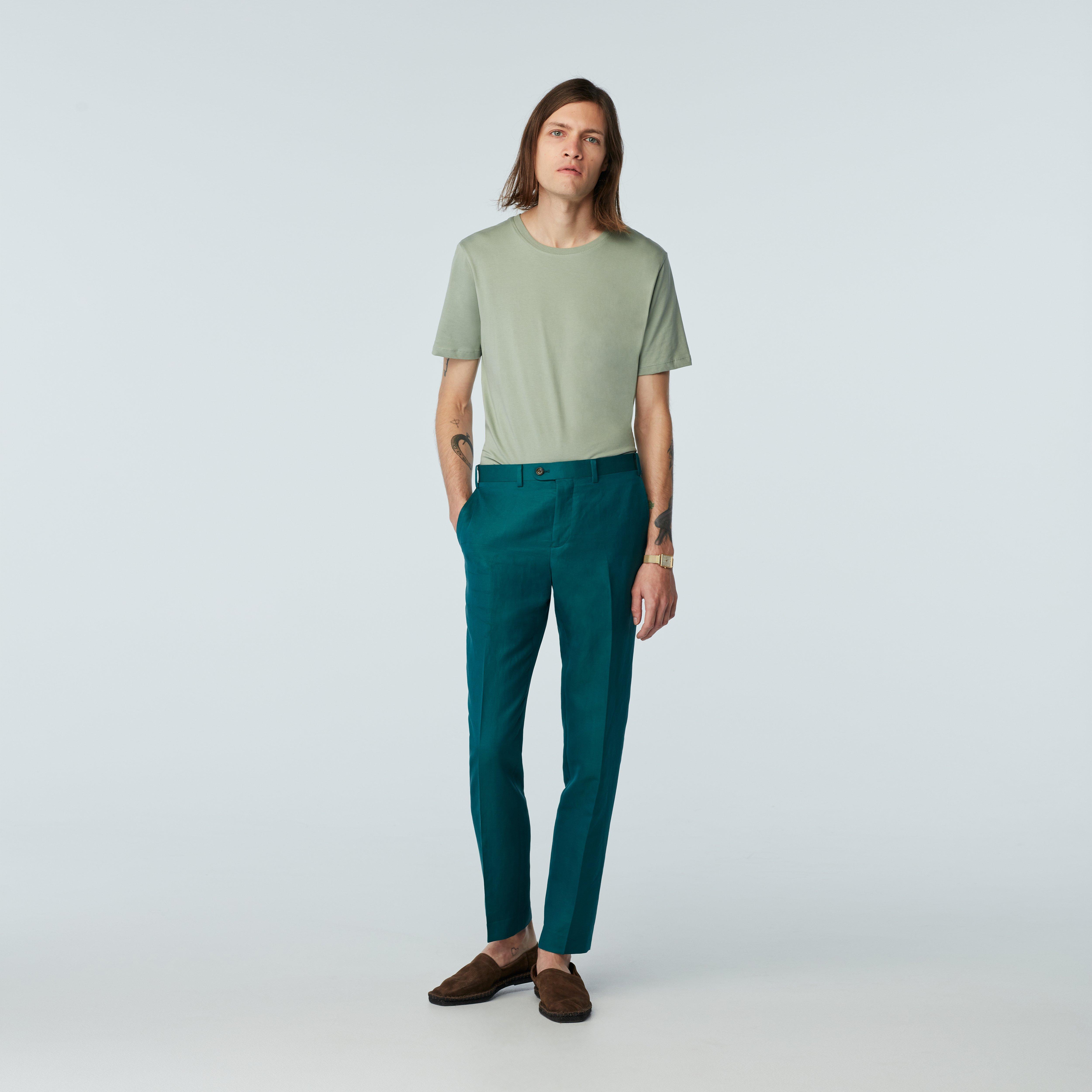 Custom Pants Made For You - Kentford Linen Silk Teal Pants | INDOCHINO