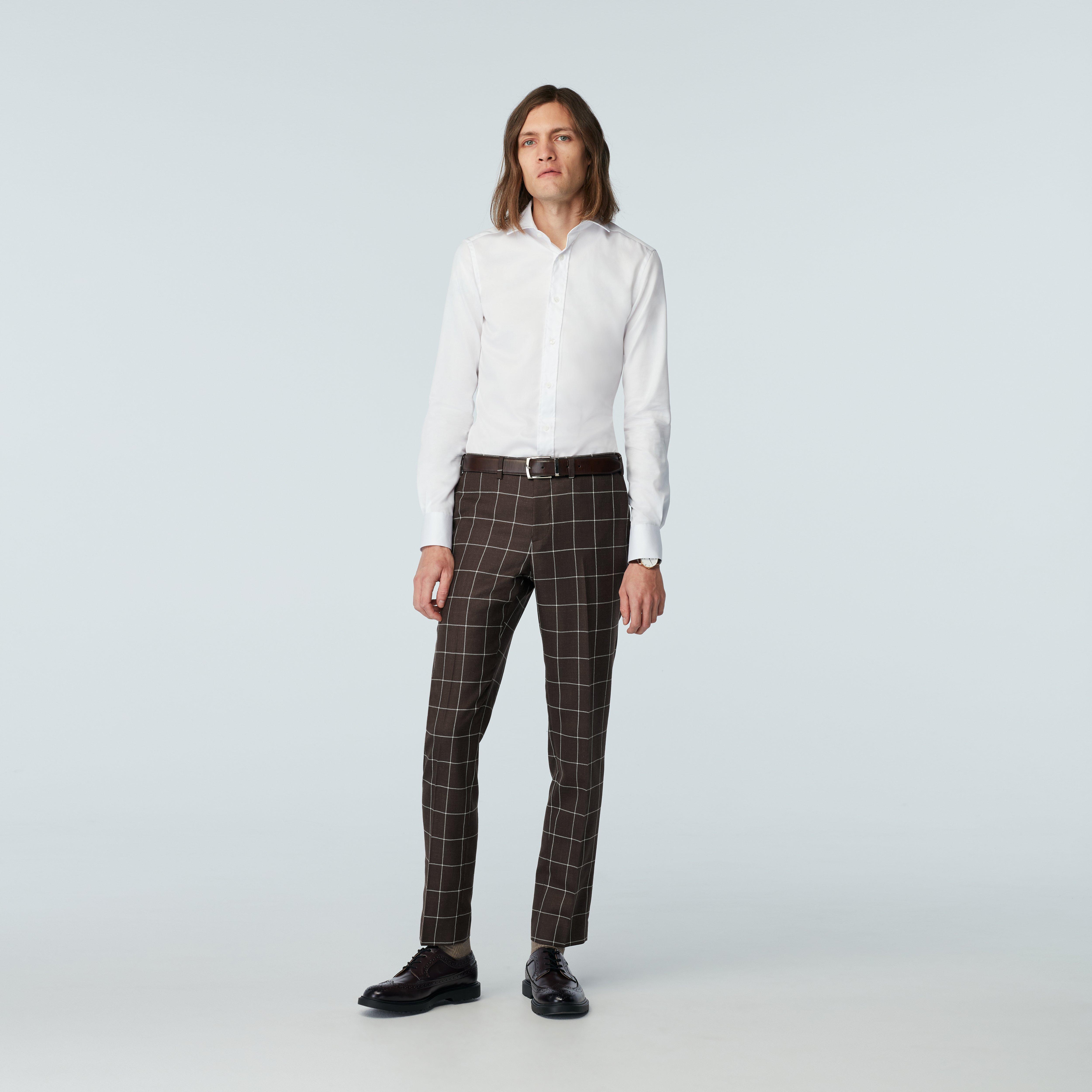 Custom Pants Made For You - Lancaster Stretch Windowpane Brown Pants ...