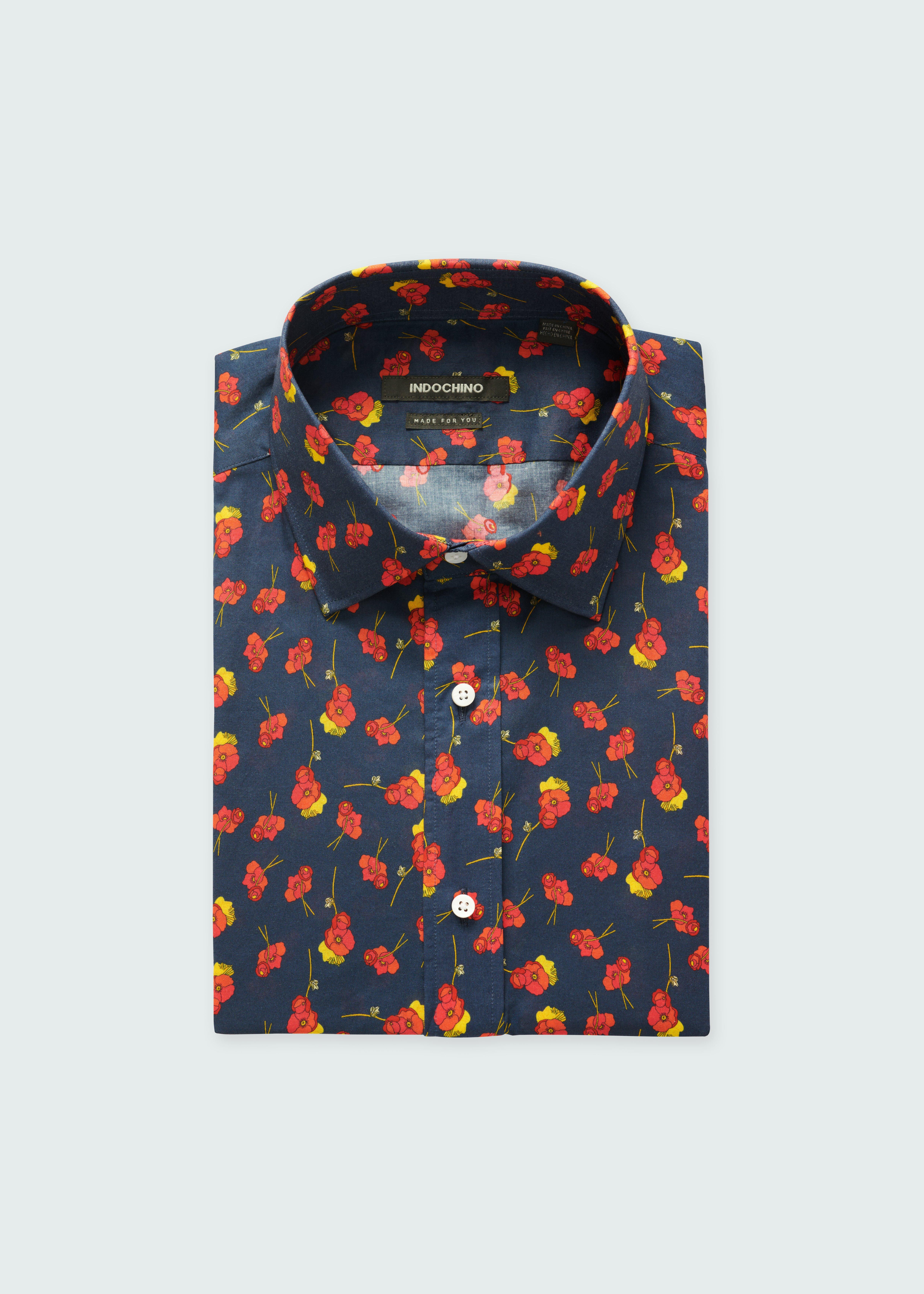 Men's Custom Shirts - Langford Floral Print Navy Shirt | INDOCHINO