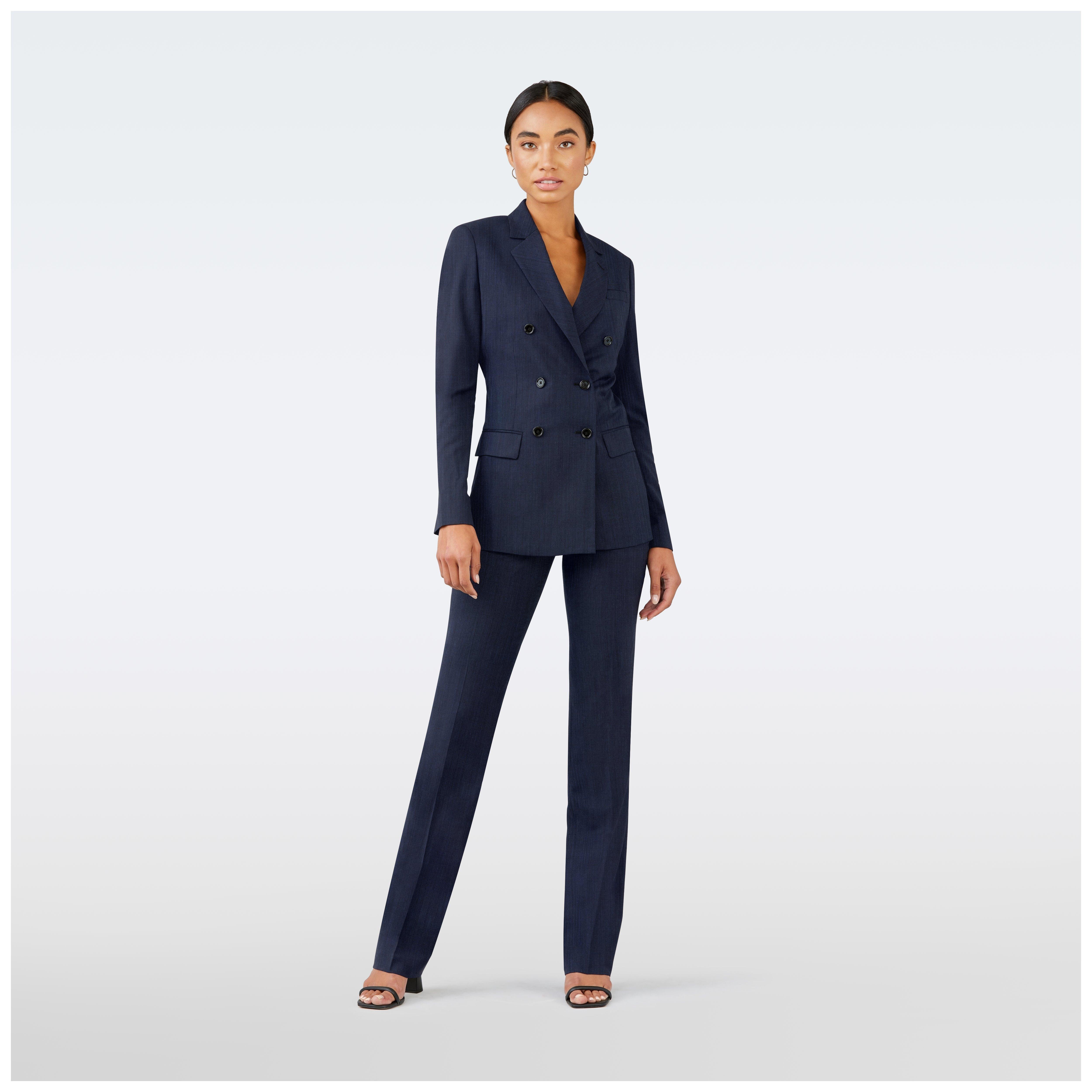 Custom Suits Made For You - Hamilton Sharkskin Blue Suit Women | INDOCHINO