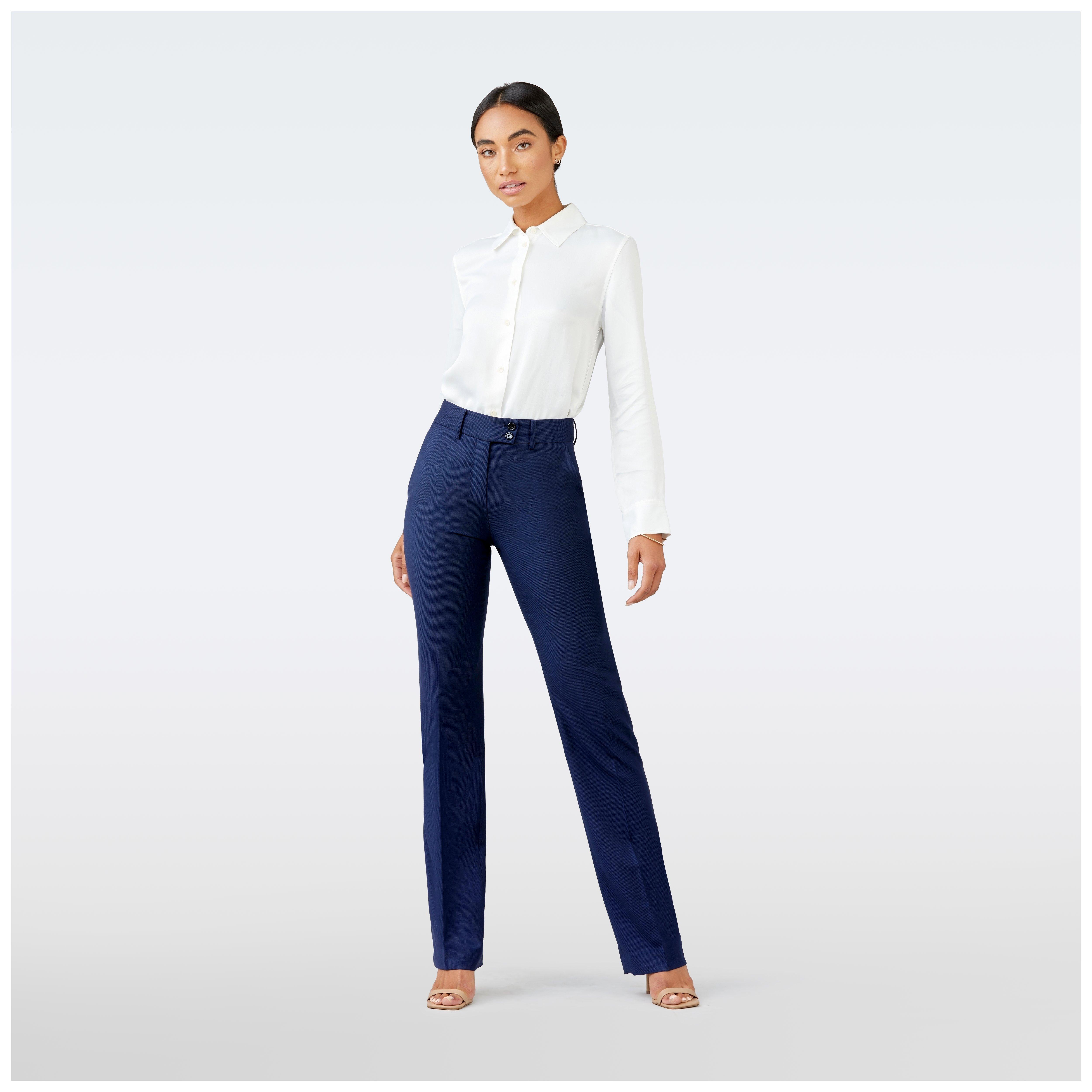 Women Blue Front Tape Bootleg Pants