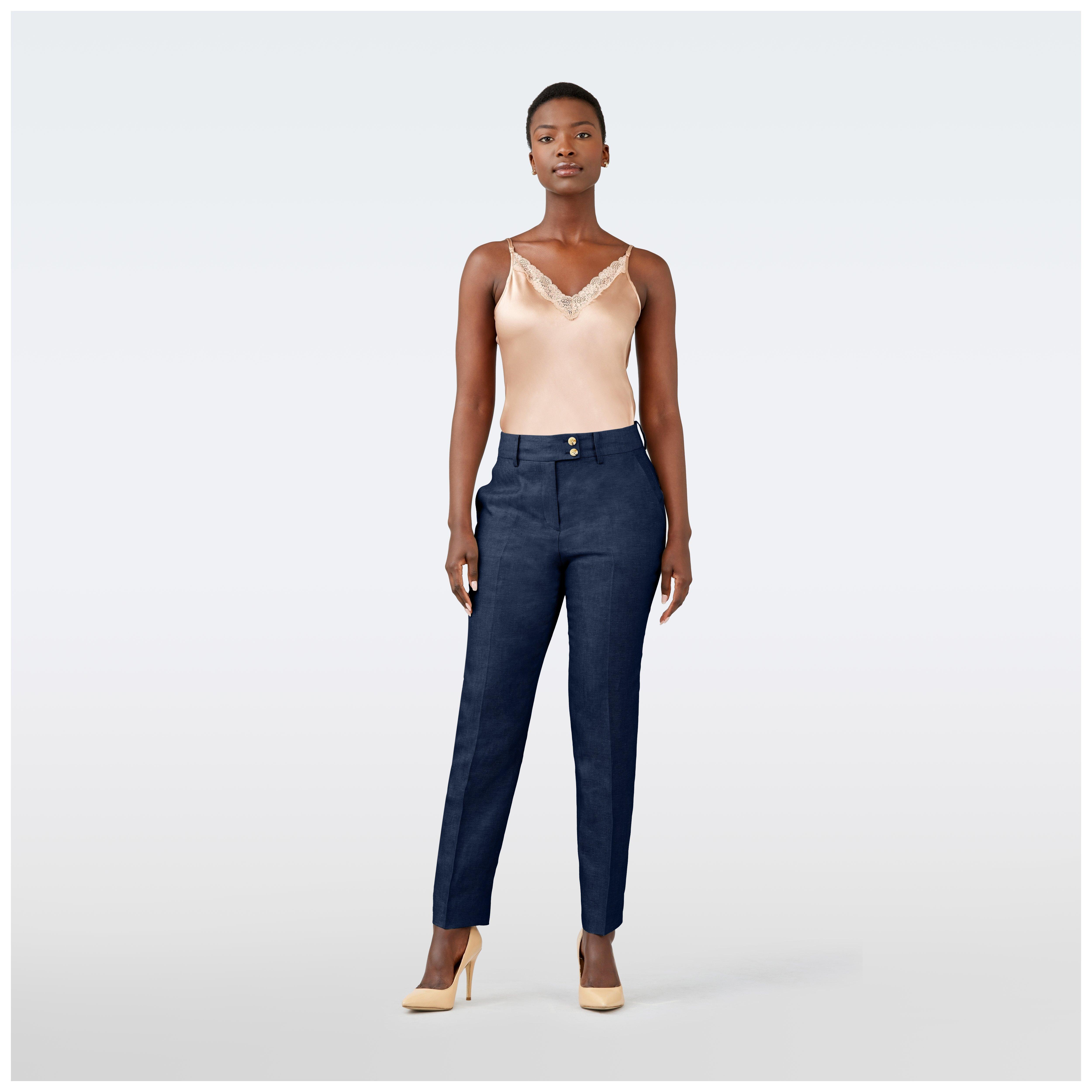 Custom Pants Made For You - Sailsbury Linen Blue Pants Women| INDOCHINO