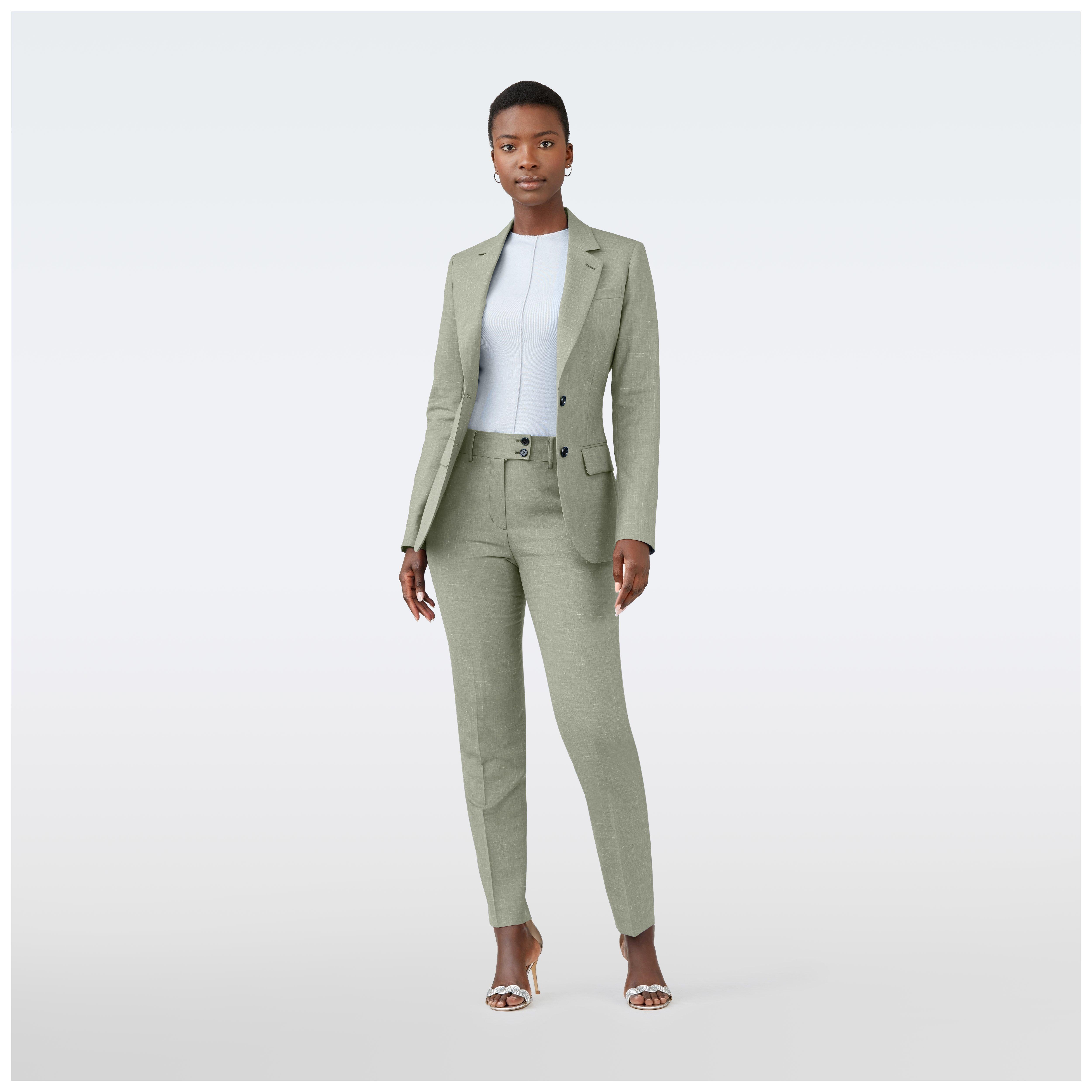 Custom Suits Made For You - Stockport Wool Linen Light Sage Suit Women