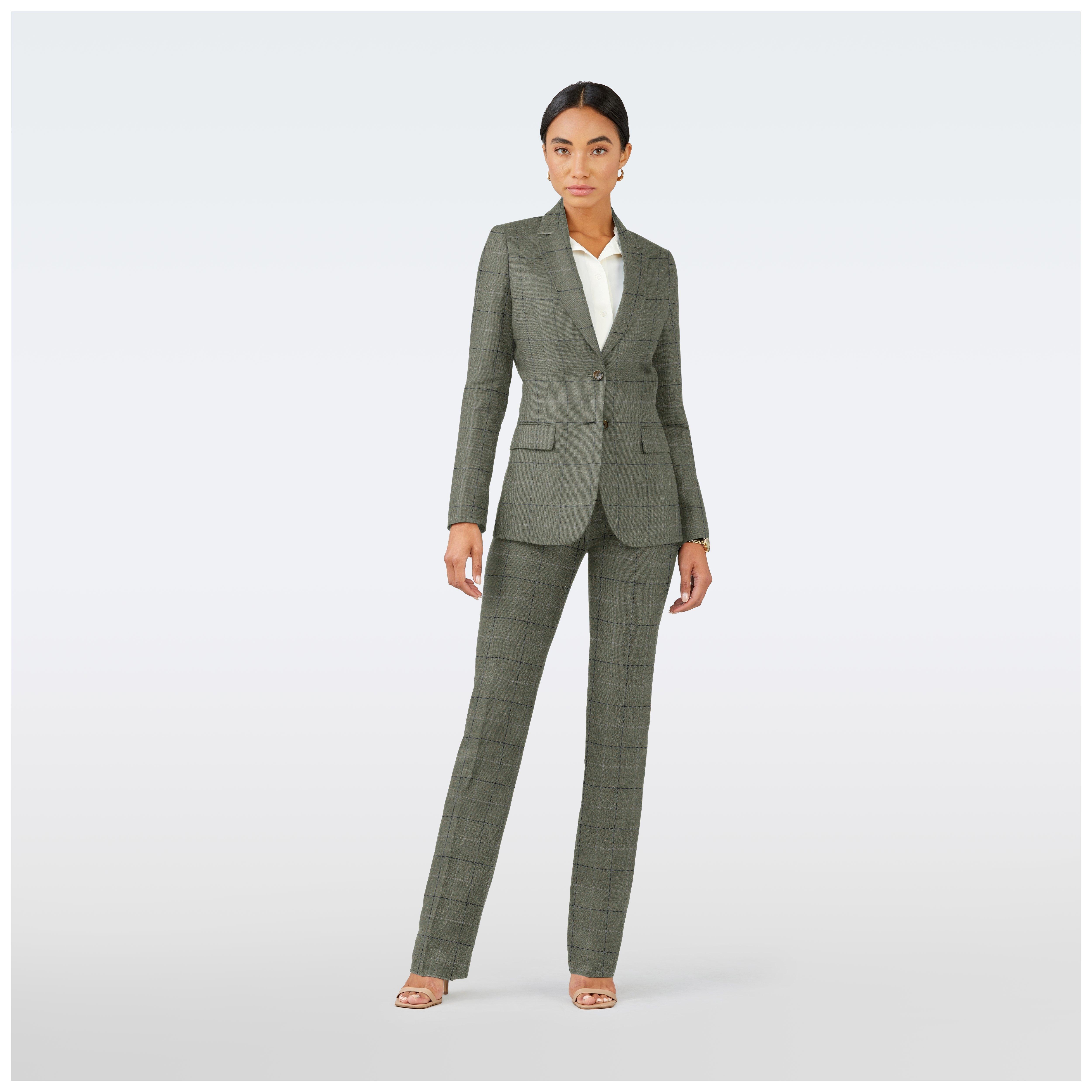 Custom Suits Made For You - Brighton Windowpane Sage Suit Women | INDOCHINO