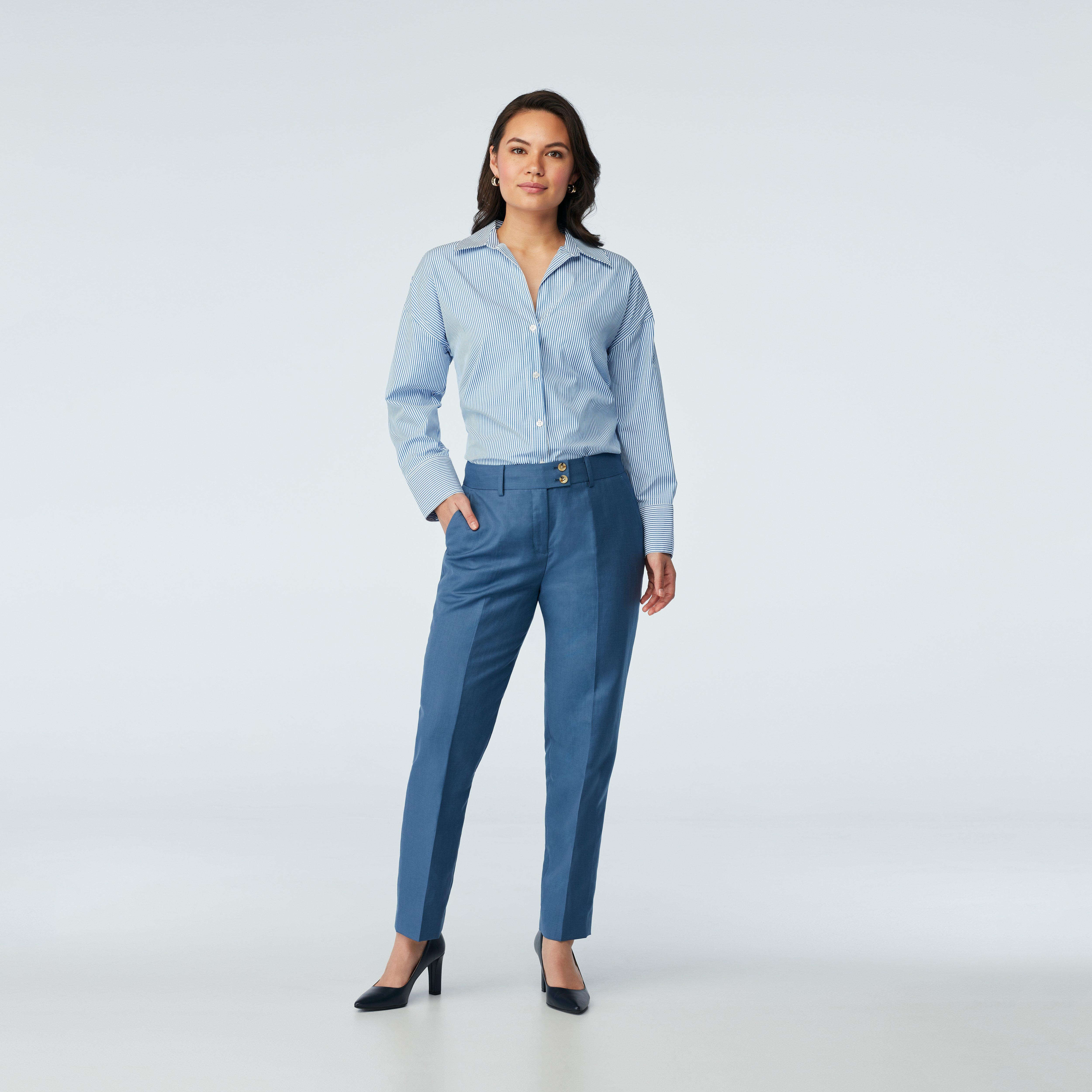 Custom Pants Made For You - Kelly Wool Silk Stone Blue Pants Women ...
