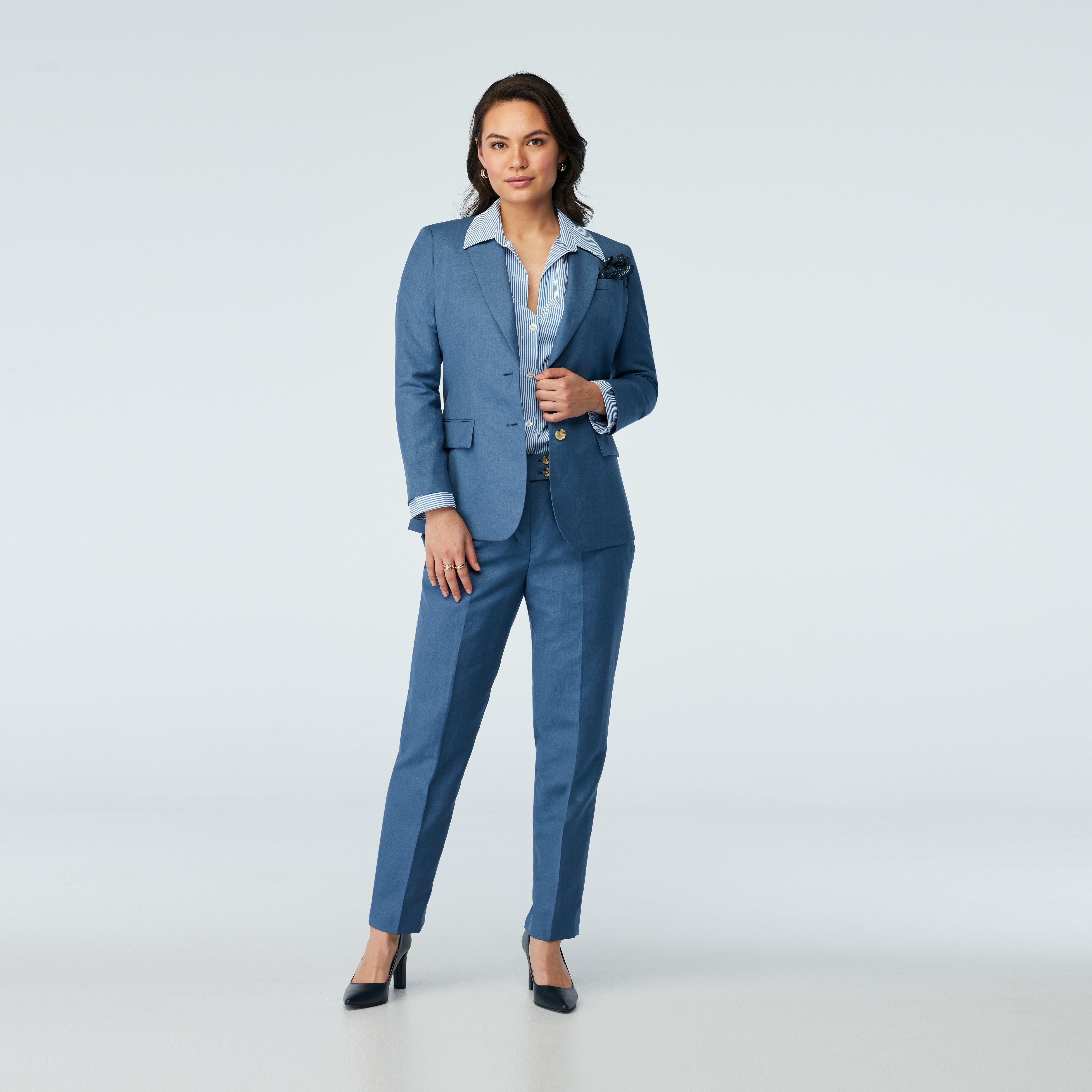 Custom Suits Made For You - Kelly Wool Silk Stone Blue Suit Women ...