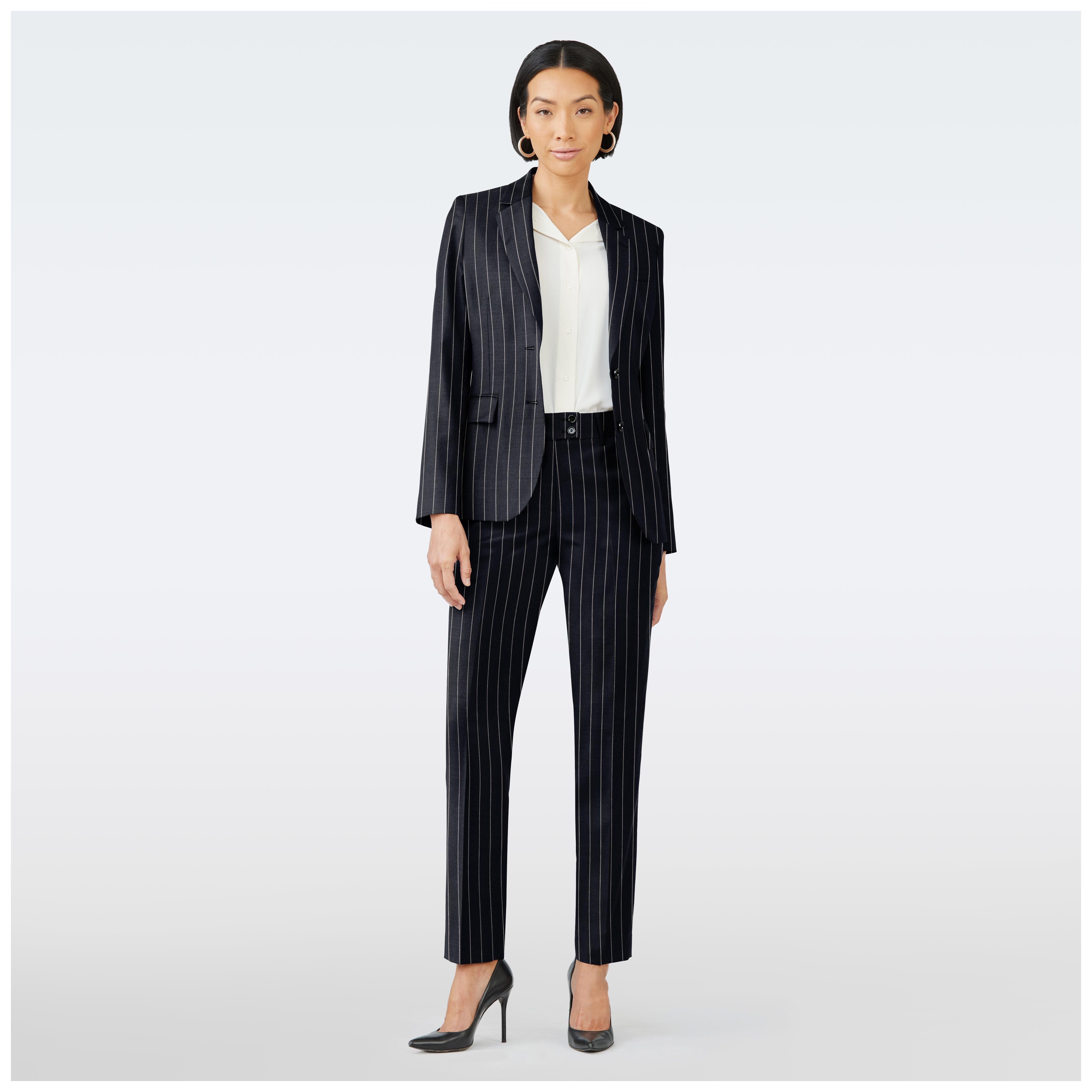 Custom Suits Made For You - Kingsbury Wide Stripe Navy Suit Women ...