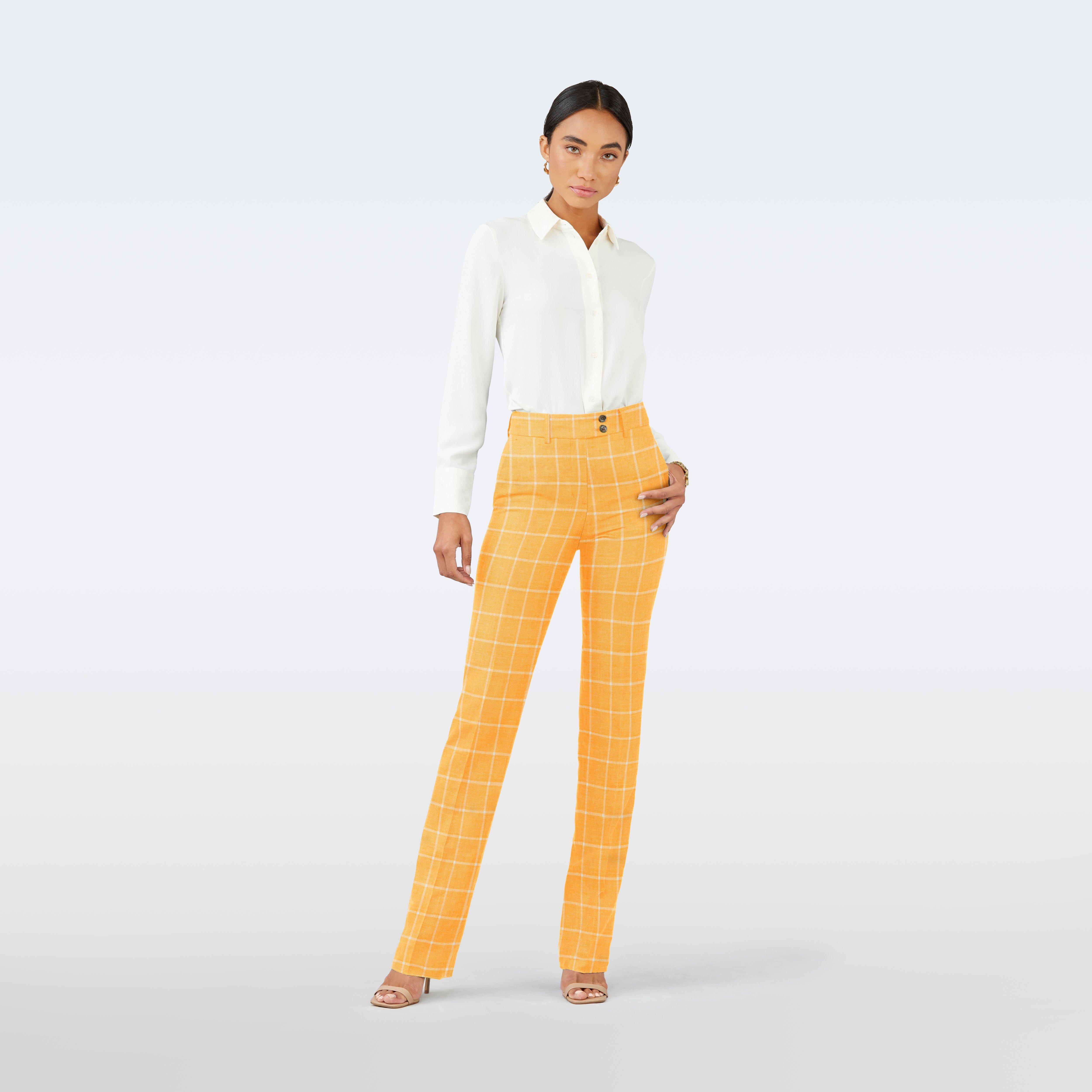 Custom Pants Made For You Madesimo Linen Windowpane Yellow Pants