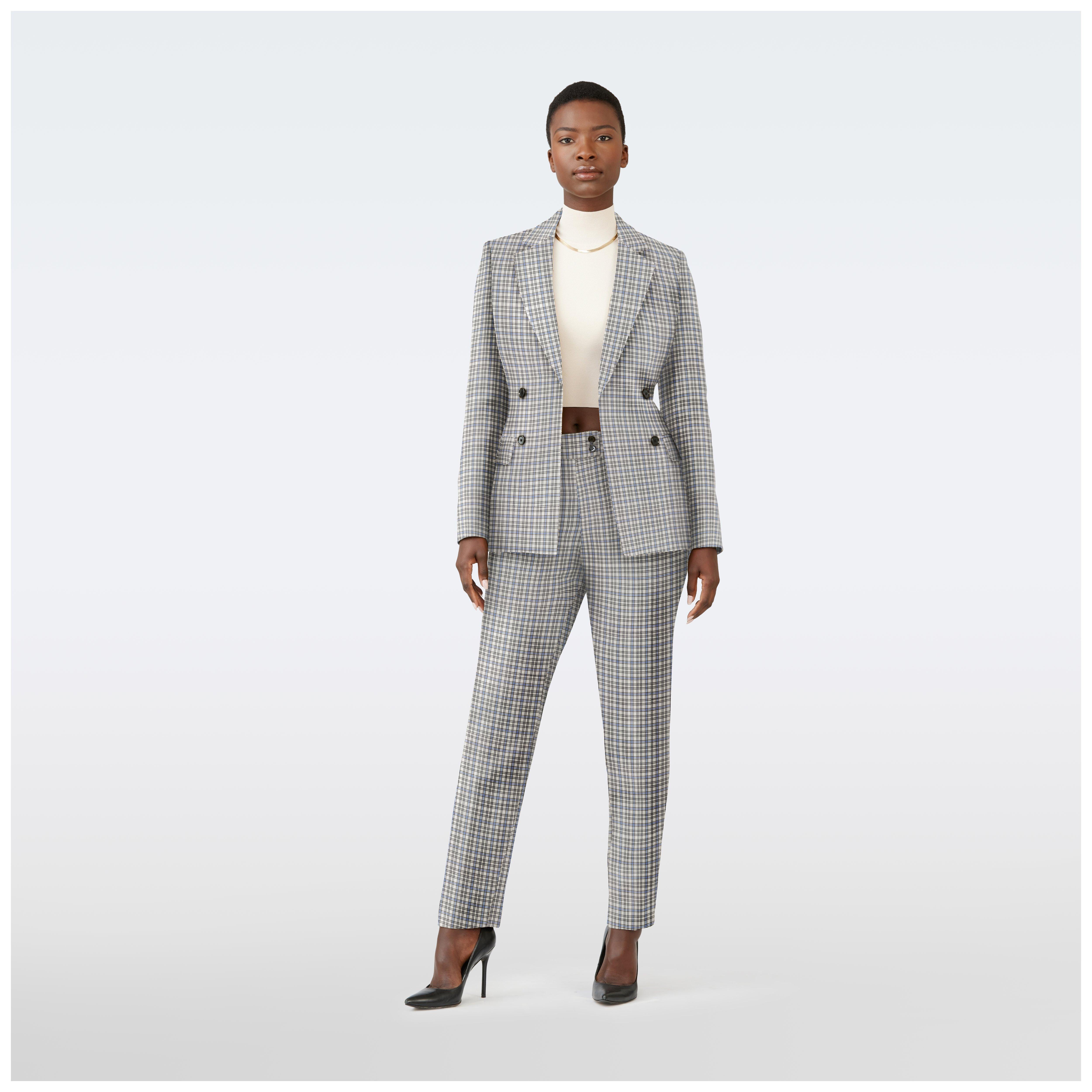 Custom Suits Made For You Ladock Houndstooth Light Gray Suit Women