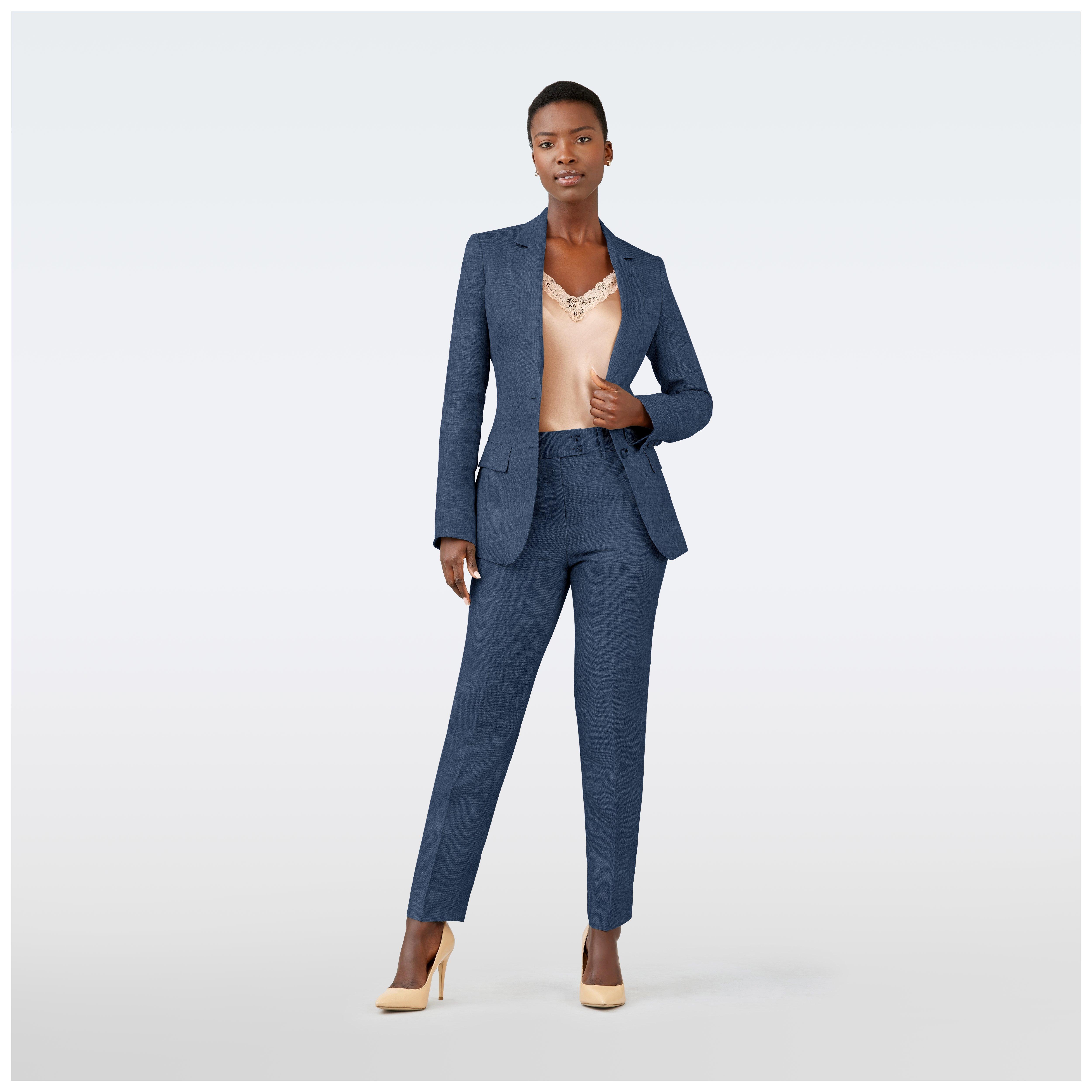 Custom Suits Made For You Kentford Linen Silk Navy Suit Women INDOCHINO