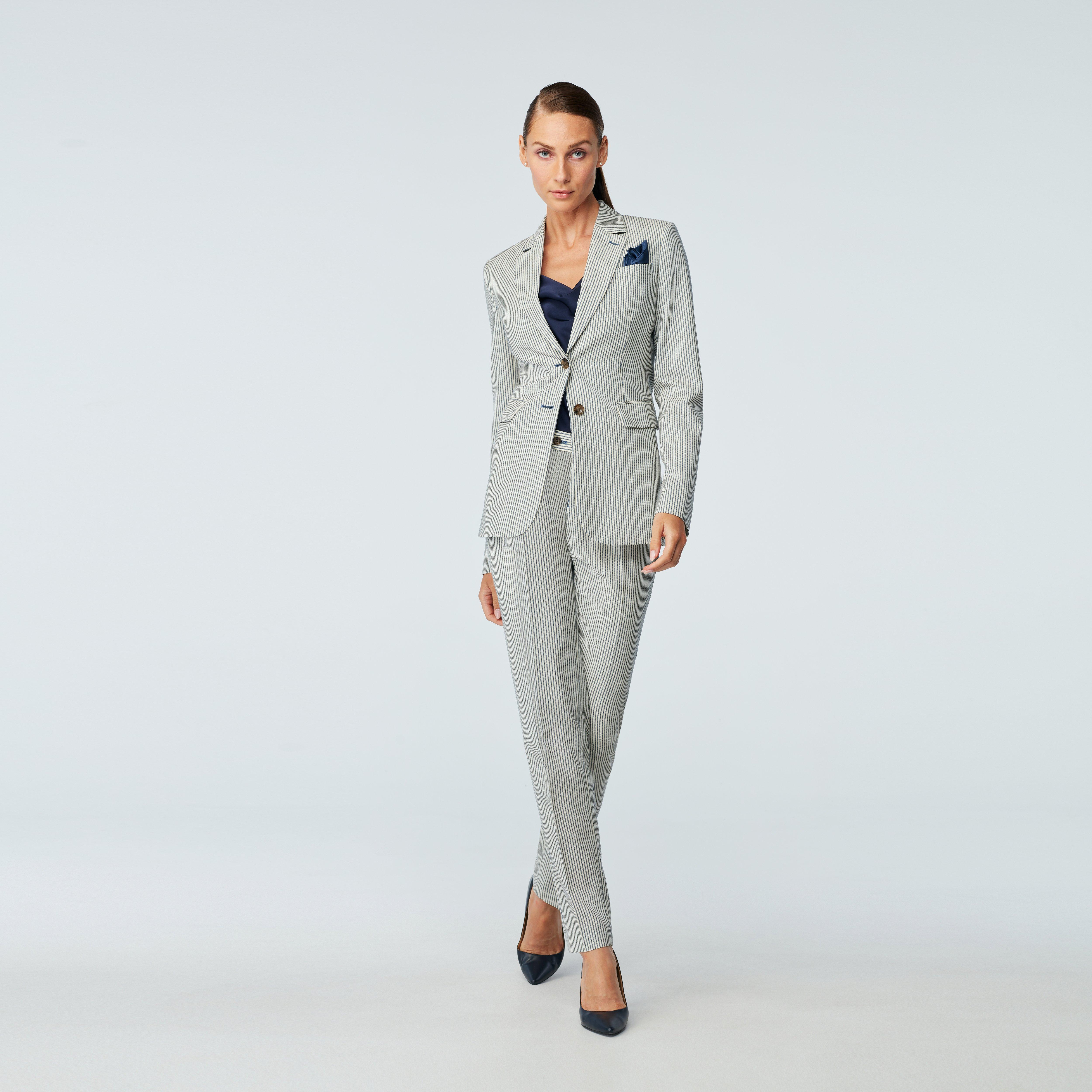 Striped Sleeveless Blazer in Blue main image 1