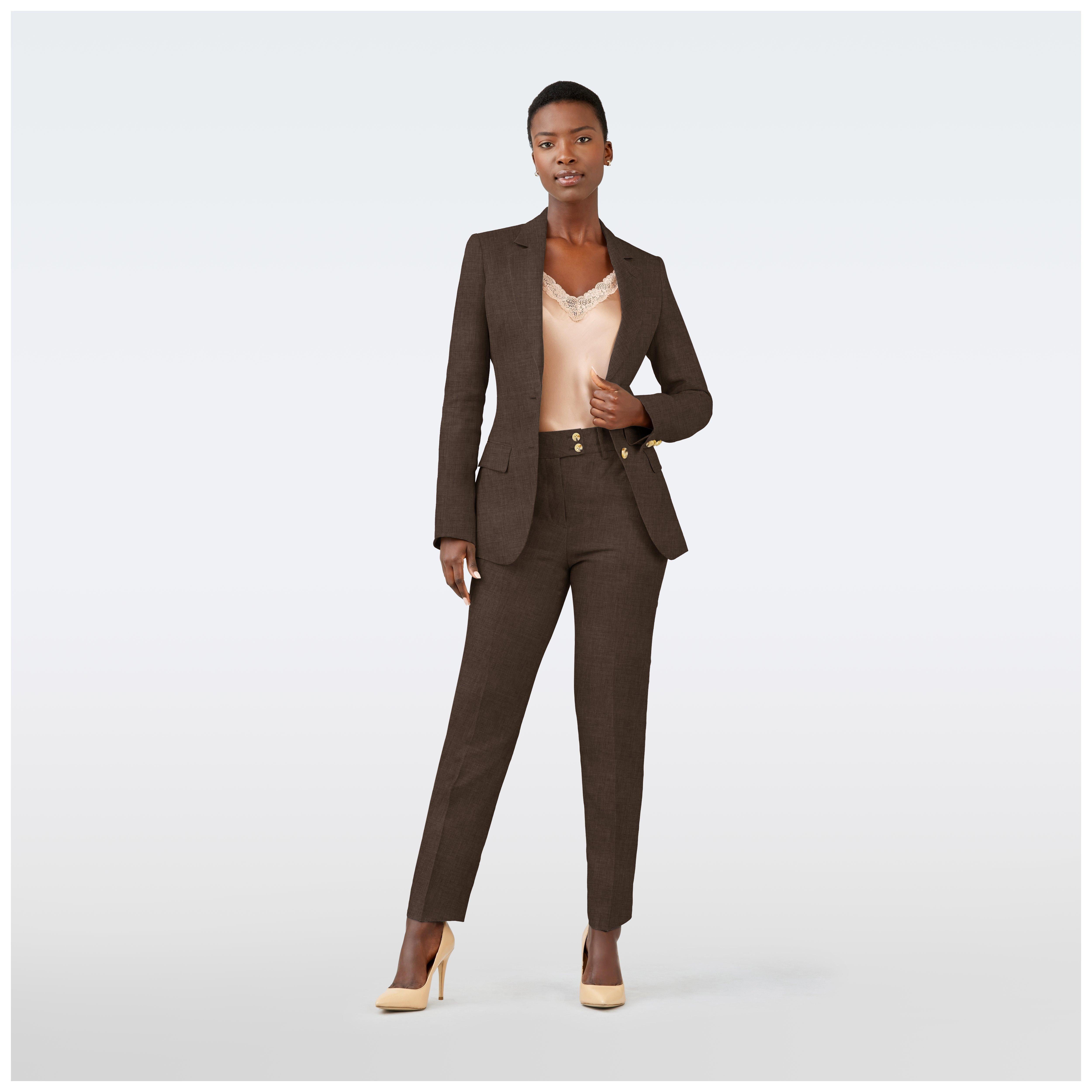 Custom Suits Made For You Kentford Linen Silk Brown Suit Women