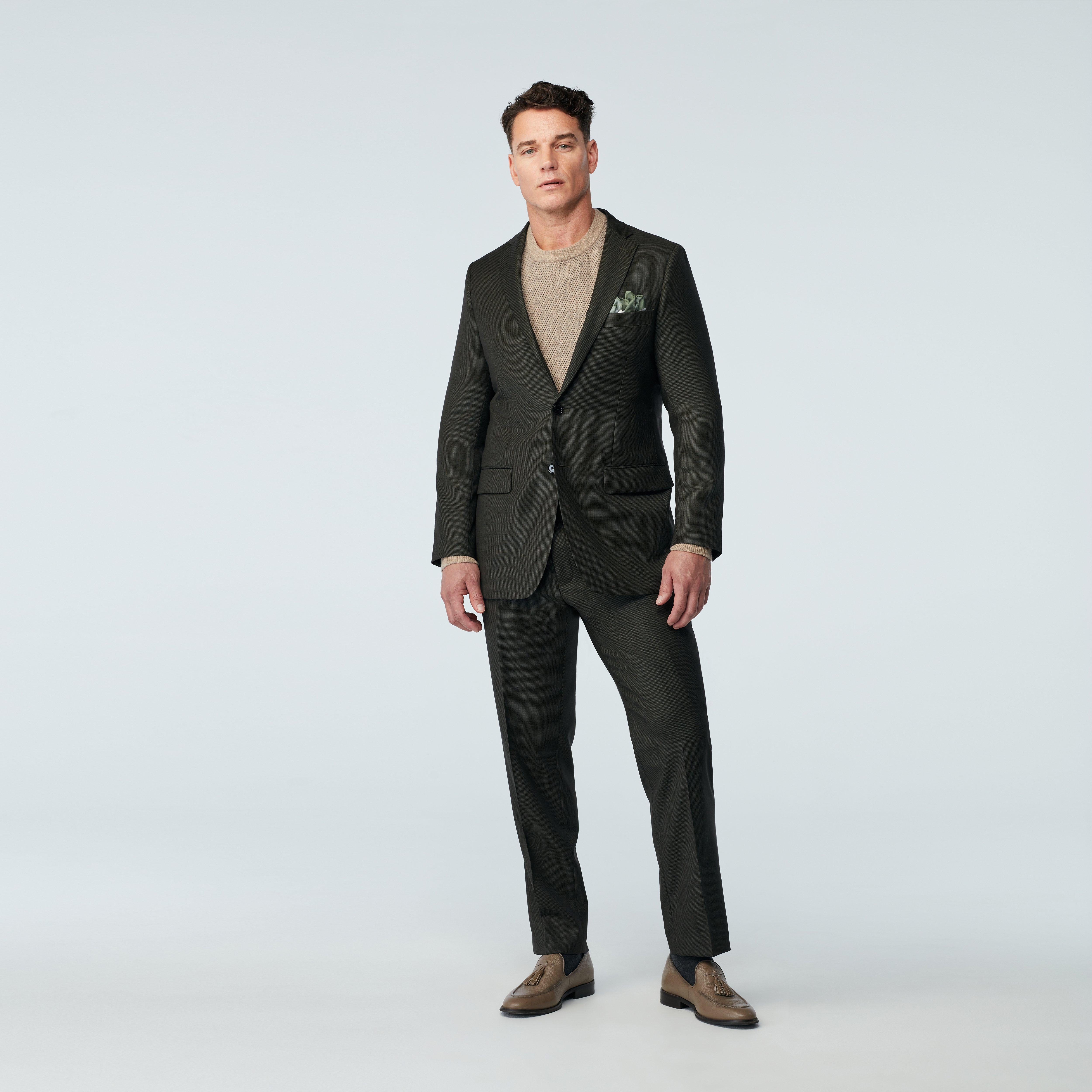 Custom Suits Made For You - Highbridge Nailhead Olive Suit | INDOCHINO