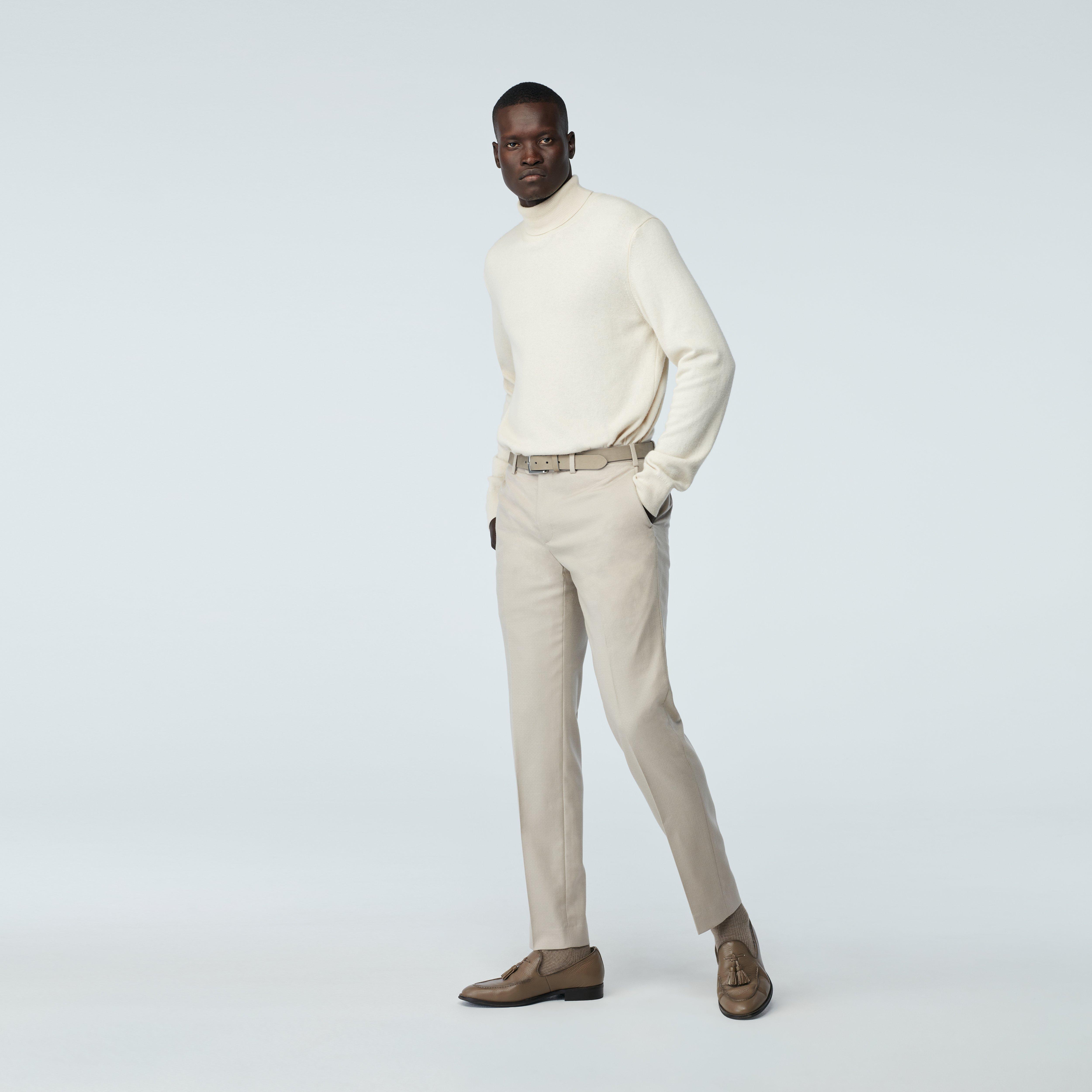 Custom Pants Made For You - Monza Royal Flannel Cream Pants | INDOCHINO