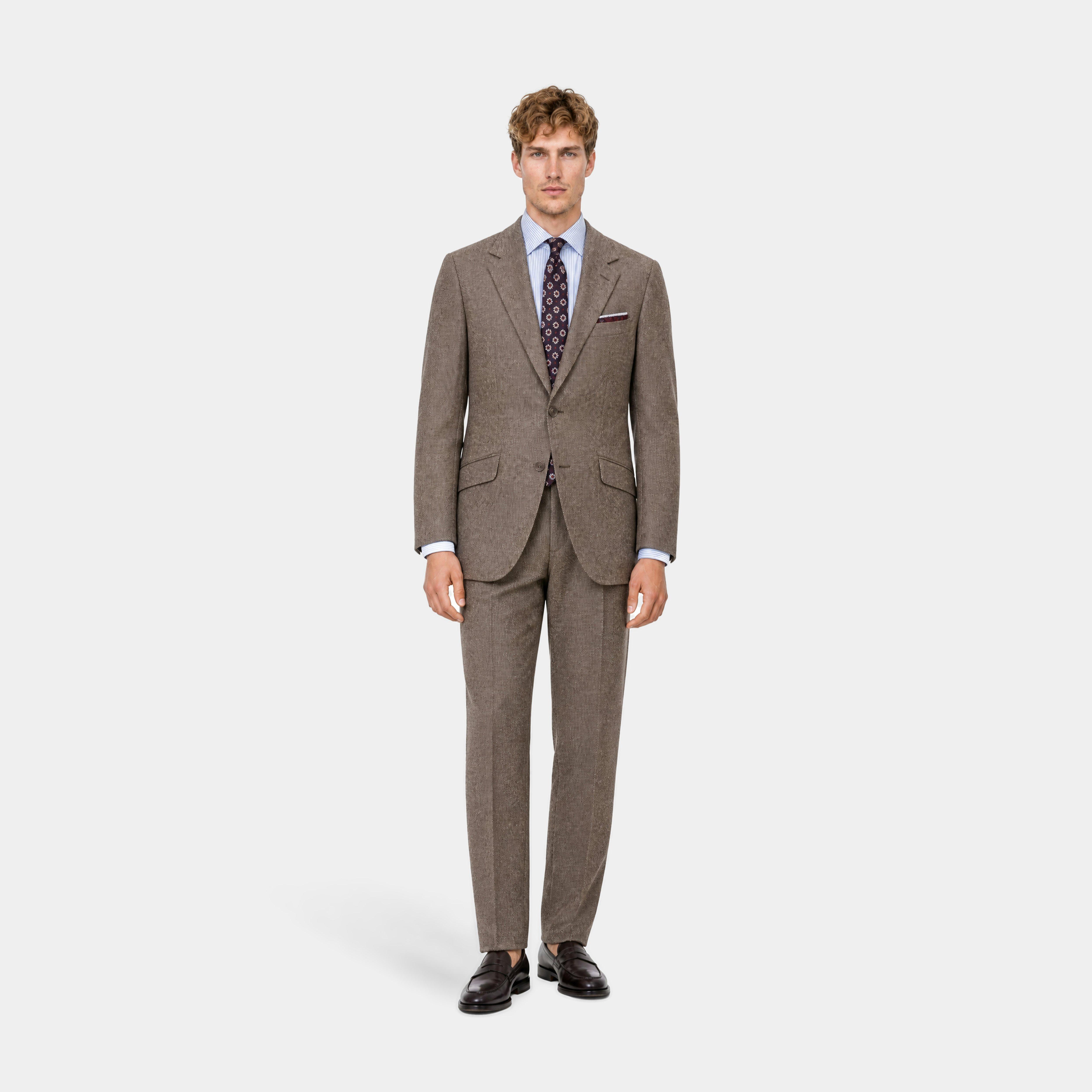 Custom Suits Made For You - Beckenham Nailhead Flannel Light Brown 