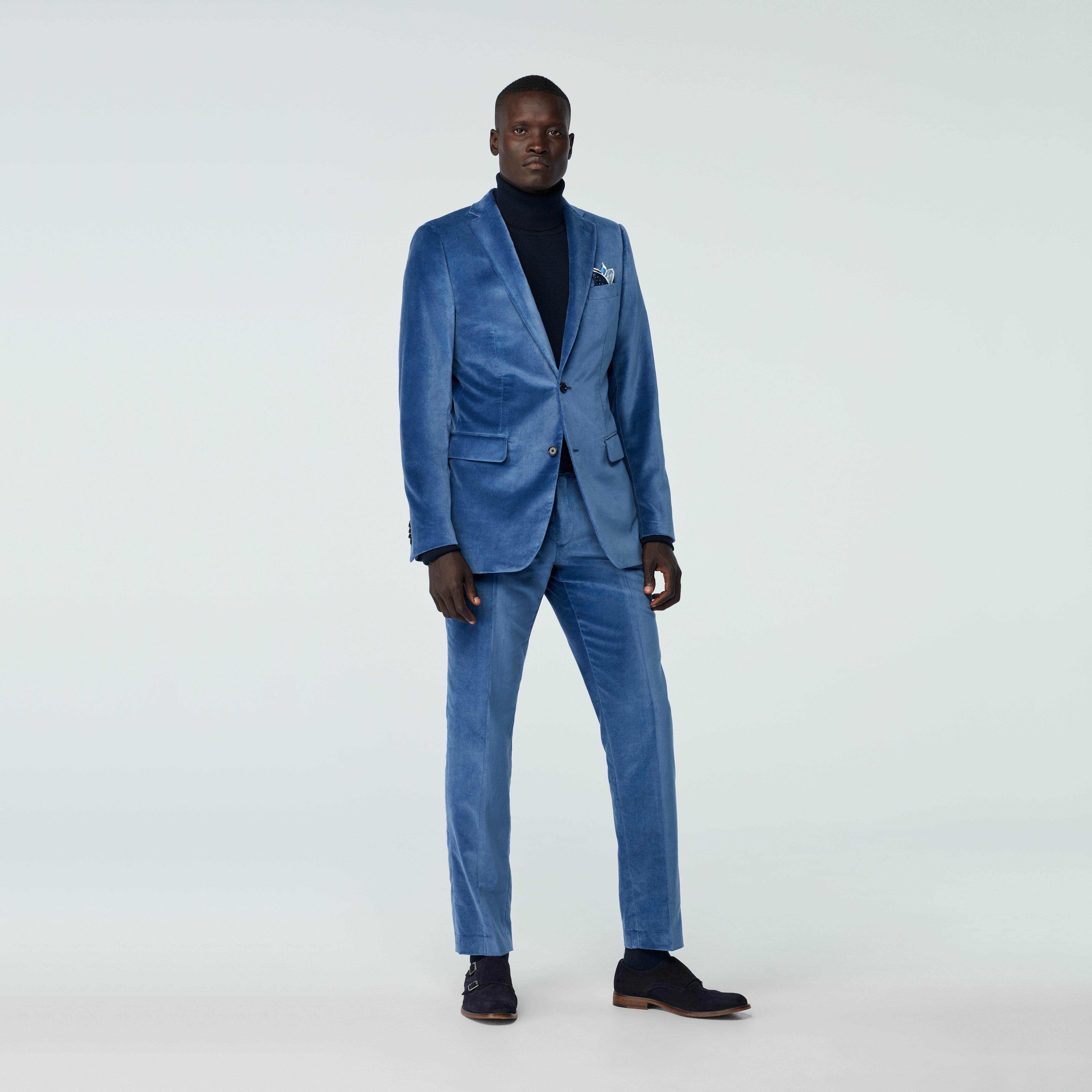 Custom Suits Made For You - Harford Velvet Stone Blue Suit | INDOCHINO