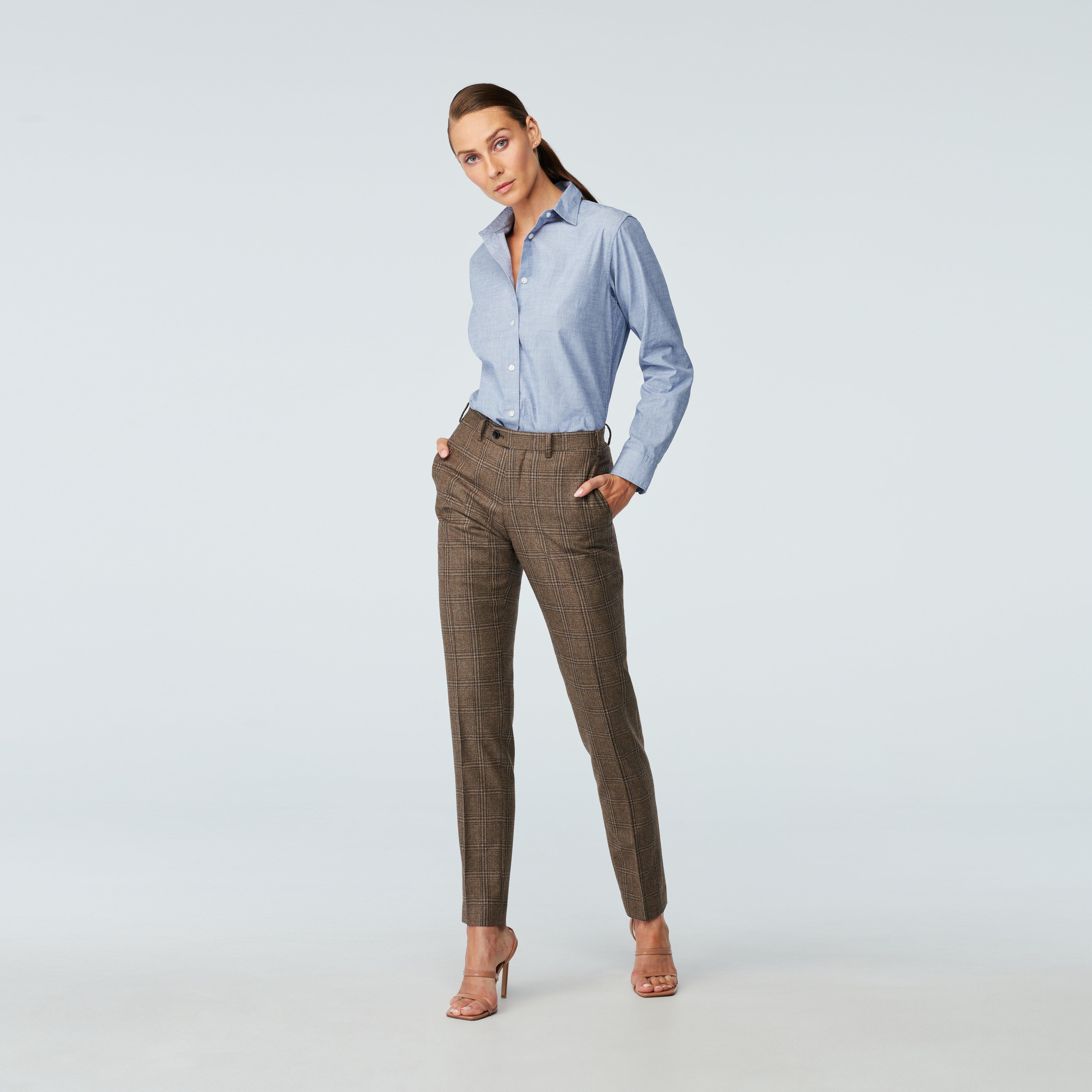 Custom Pants Made For You - Monterosso Plaid Brown Pants Women| INDOCHINO