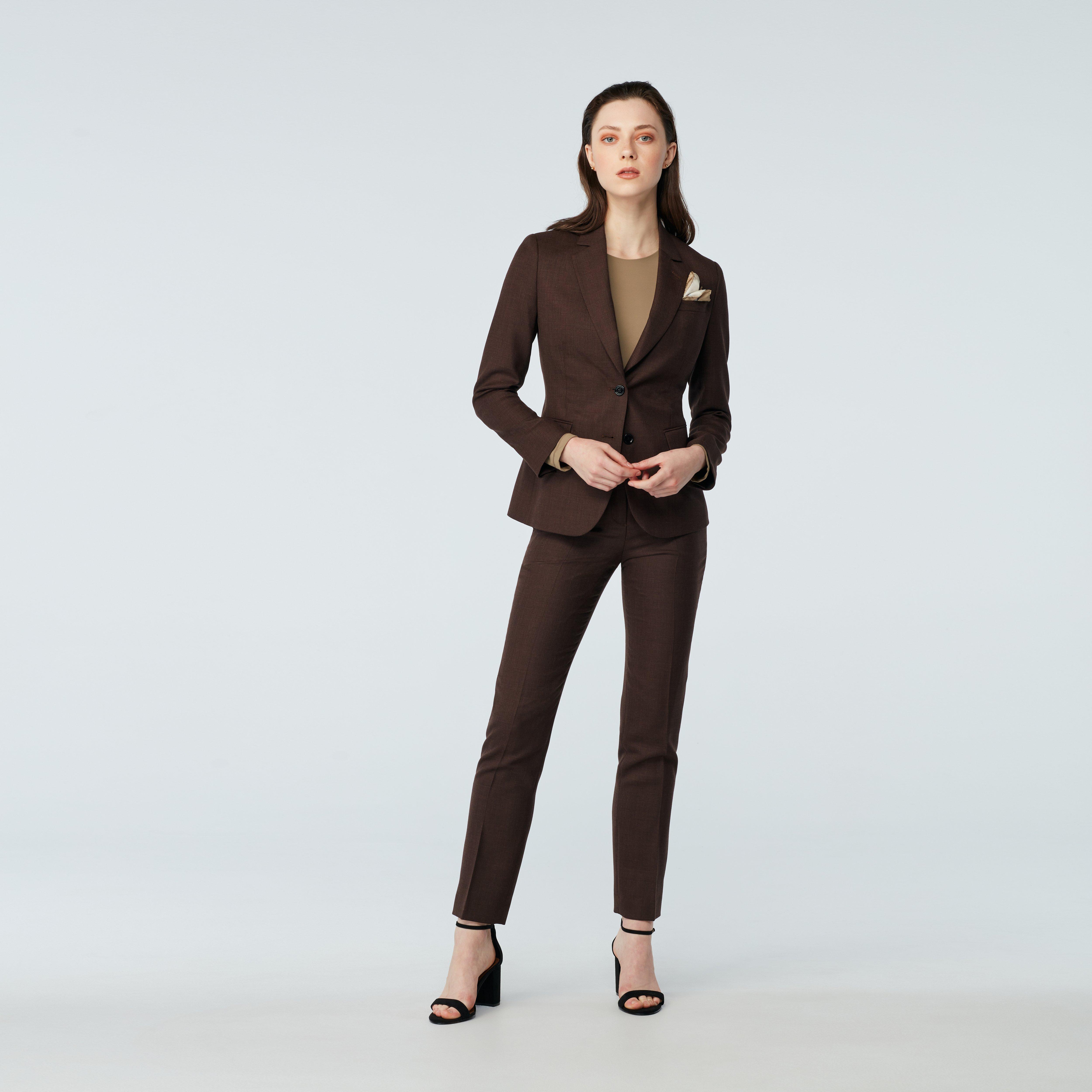 Custom Suits Made For You - Northfield Basketweave Brown Suit Women ...