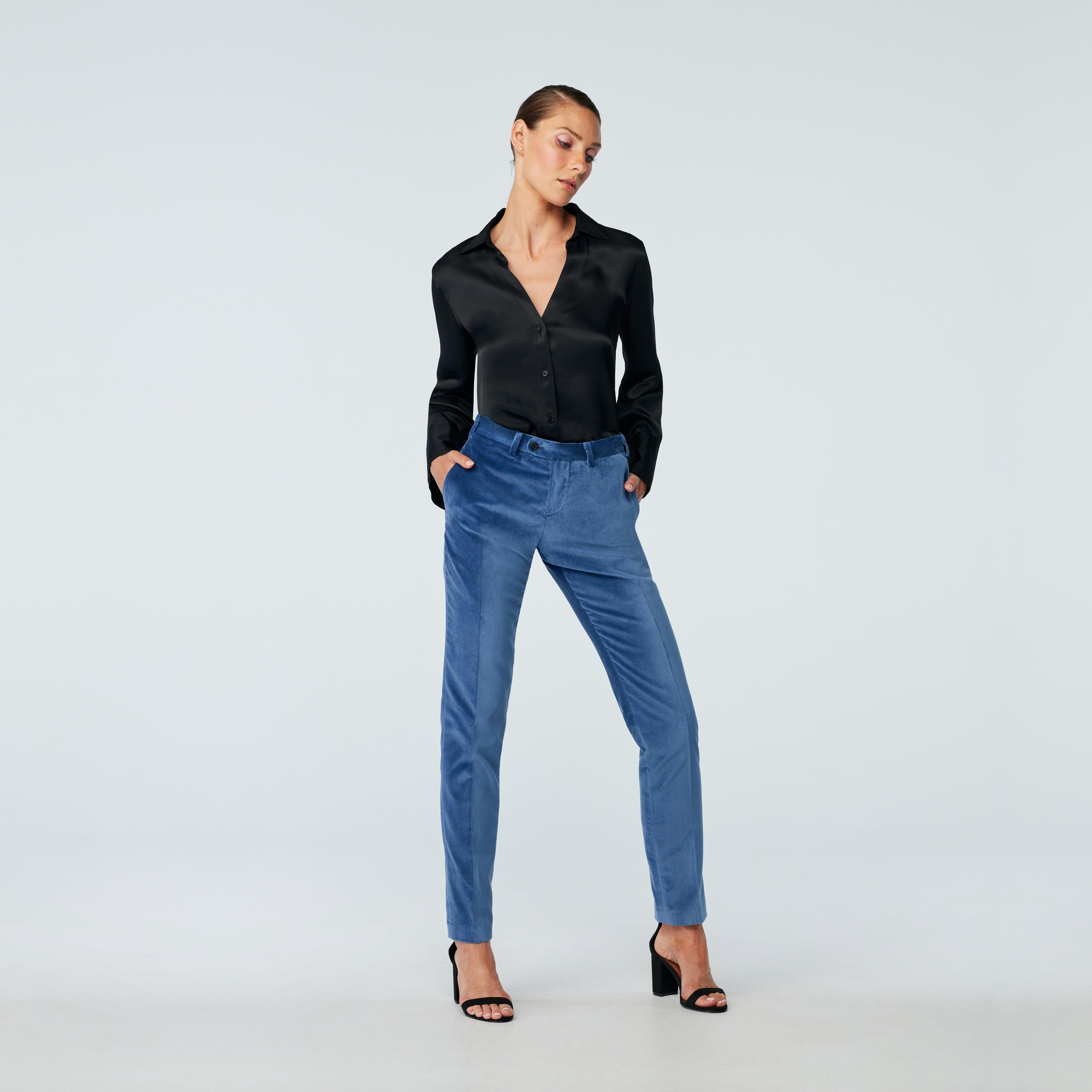 Custom Pants Made For You - Harford Velvet Stone Blue Pants Women ...