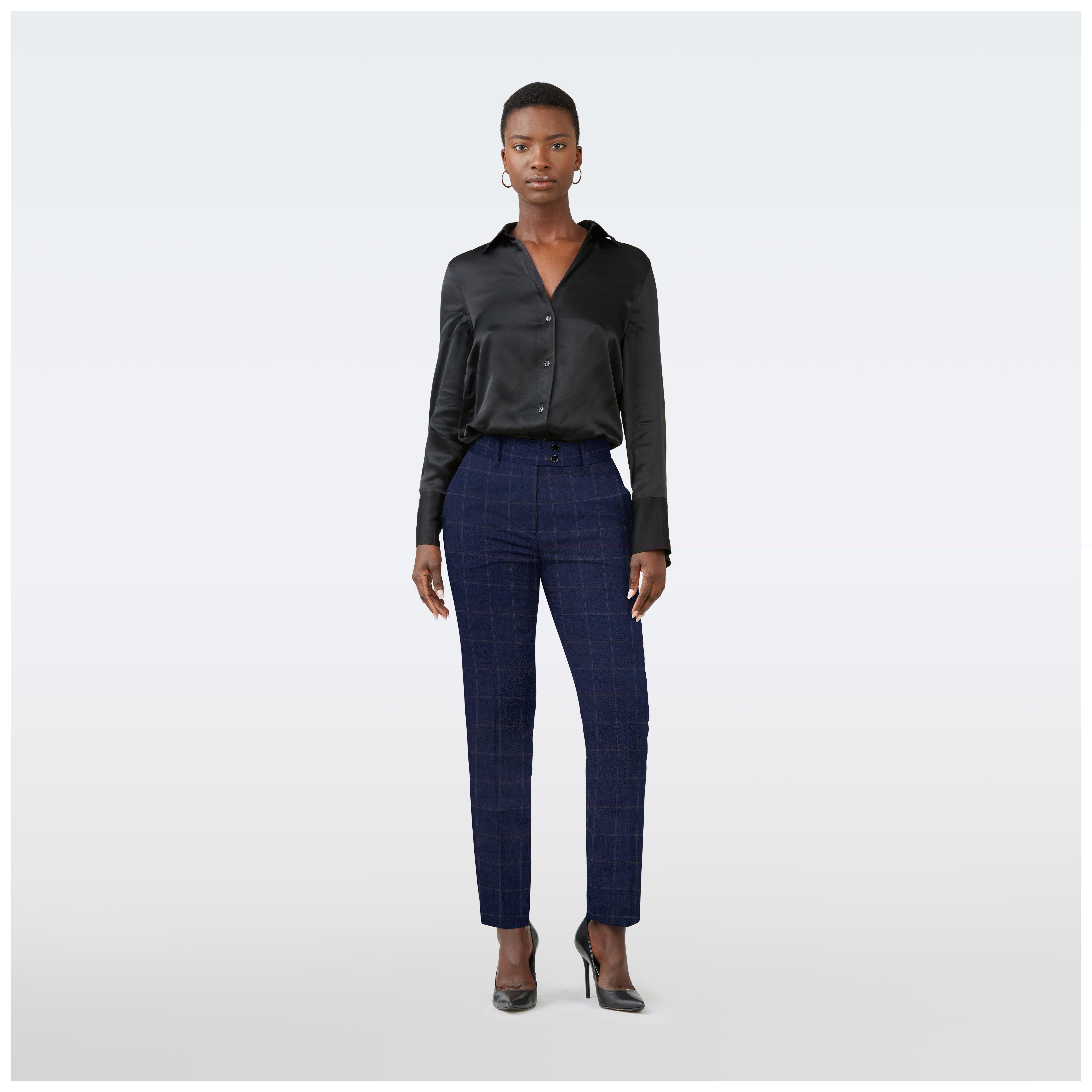 Custom Pants Made For You - Grove Windowpane Blue Pants Women | INDOCHINO