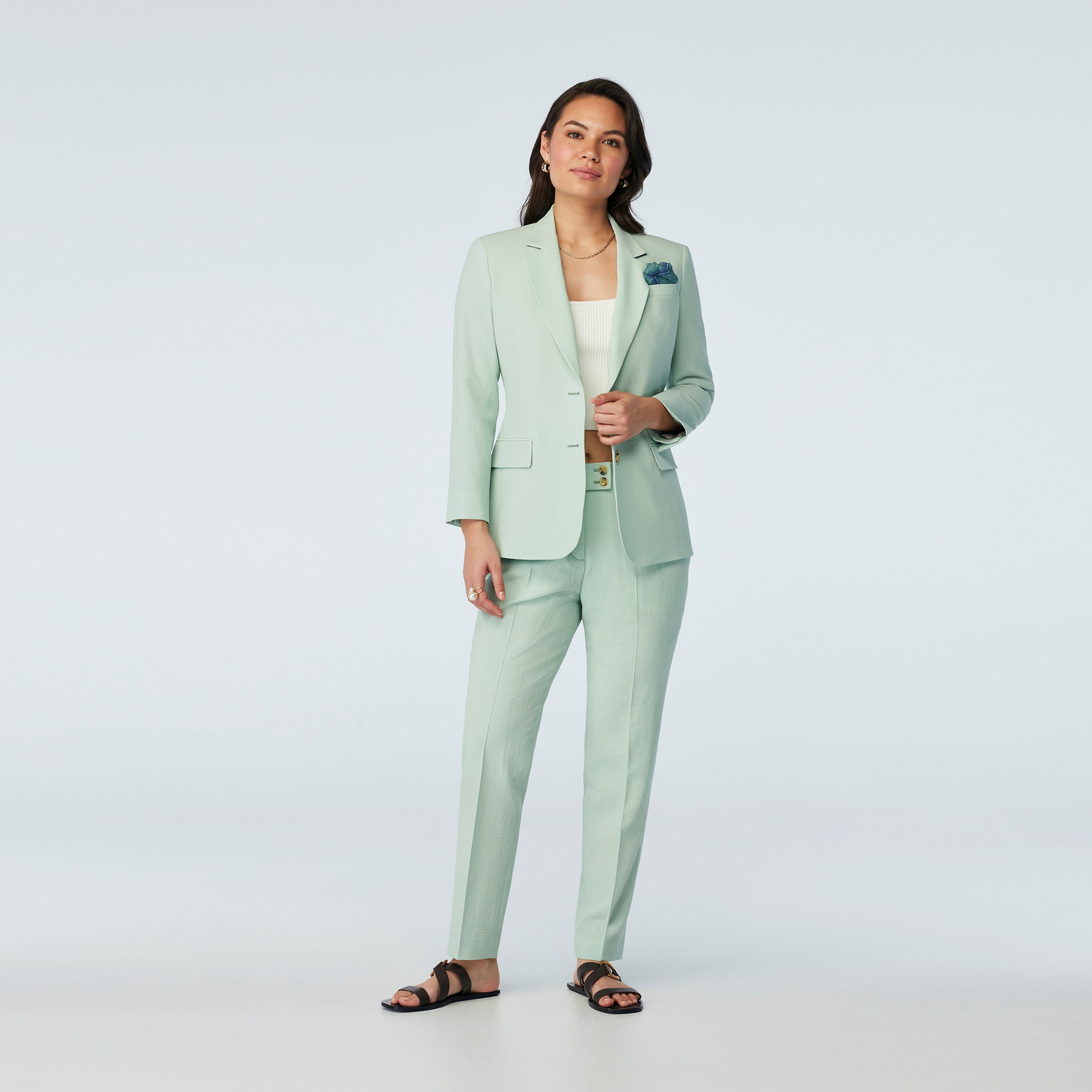 Women's Custom Suits - Mondovi Seersucker Light Sage Suit Women| INDOCHINO