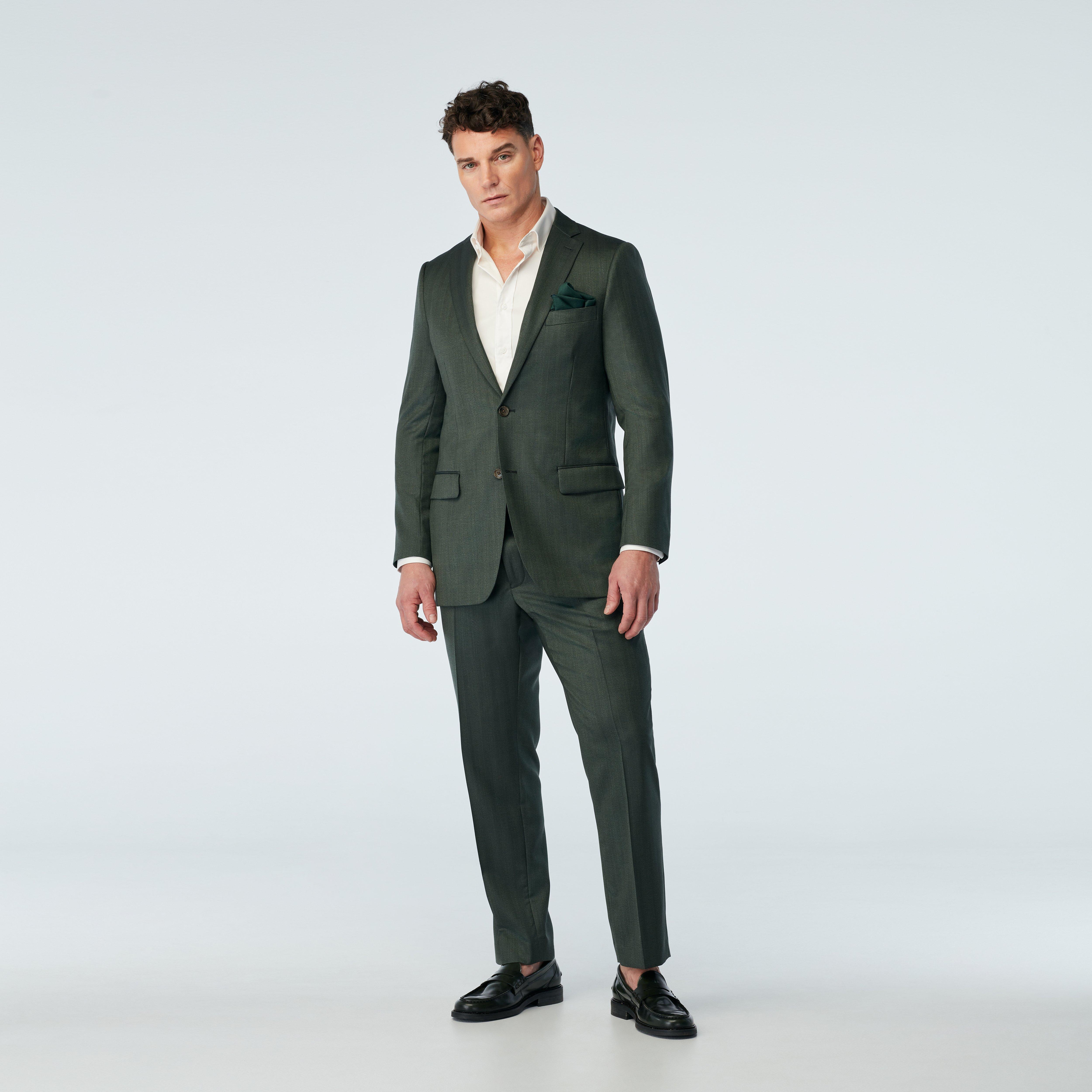 Men's Custom Blazers Modica Herringbone Olive Blazer INDOCHINO