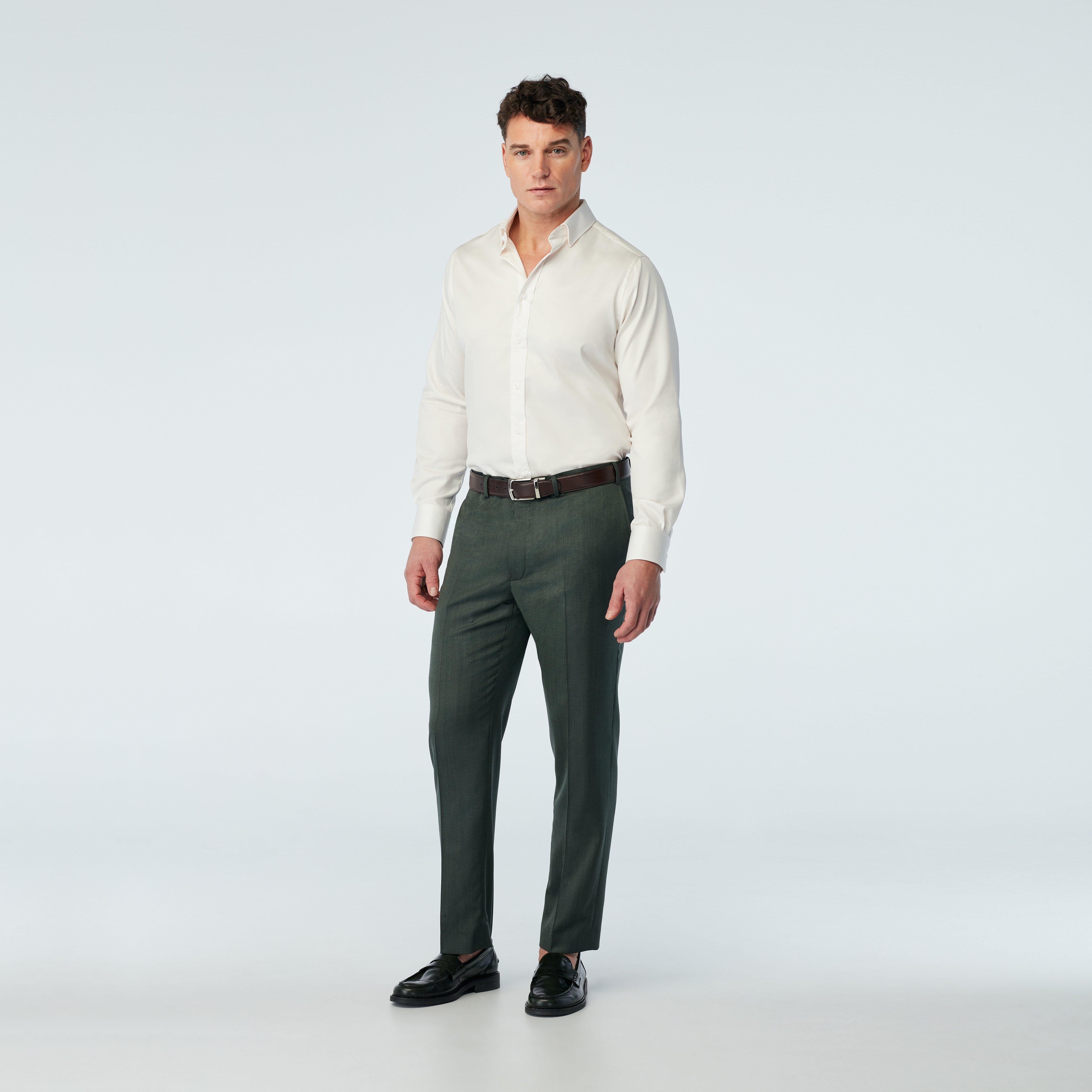 Men's Custom Pants Modica Herringbone Olive Pants INDOCHINO