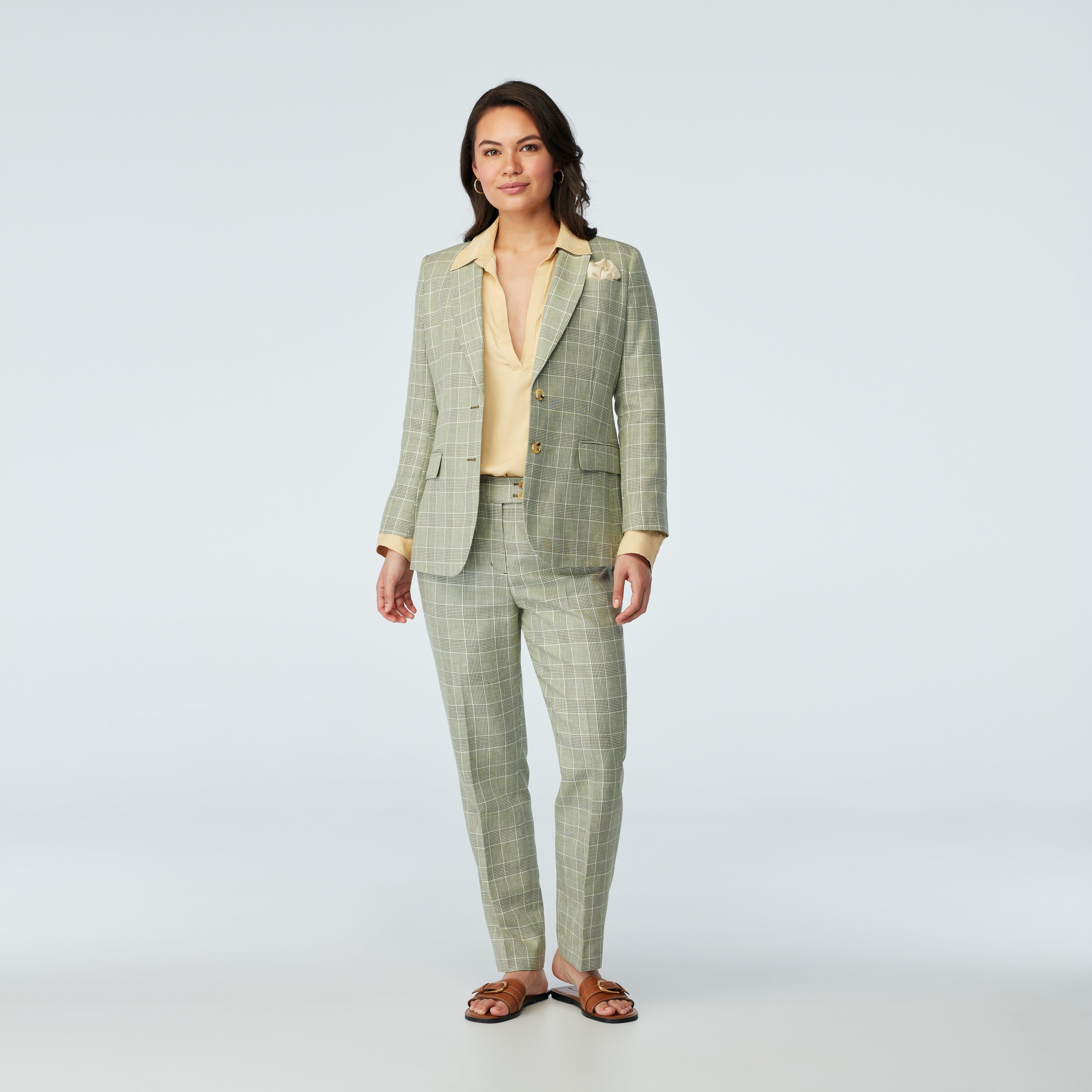 Women's Custom Blazers Outwell Plaid Olive Blazer Women INDOCHINO