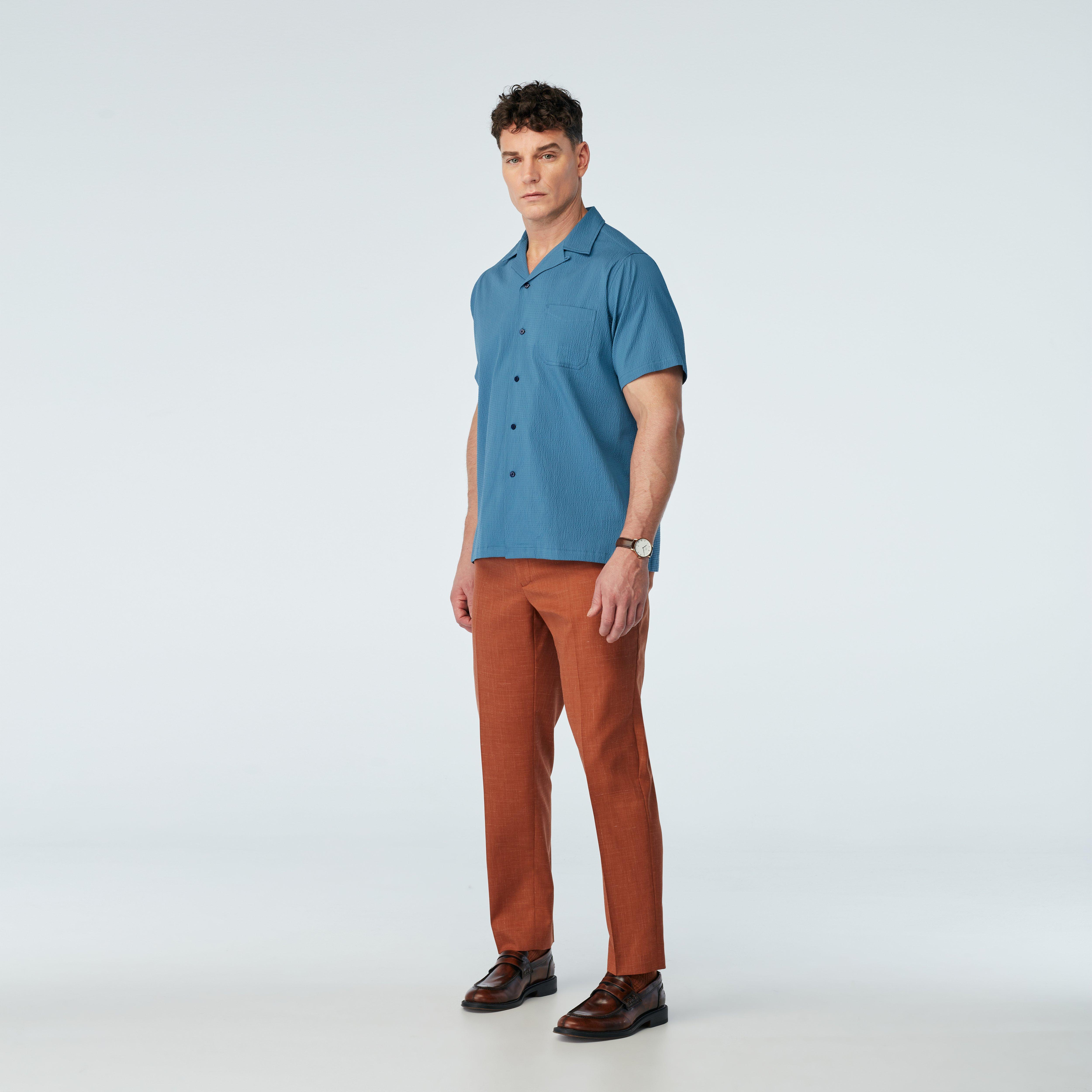 Men's Camp Shirts Oakington Seersucker Stone Blue Camp Shirt INDOCHINO