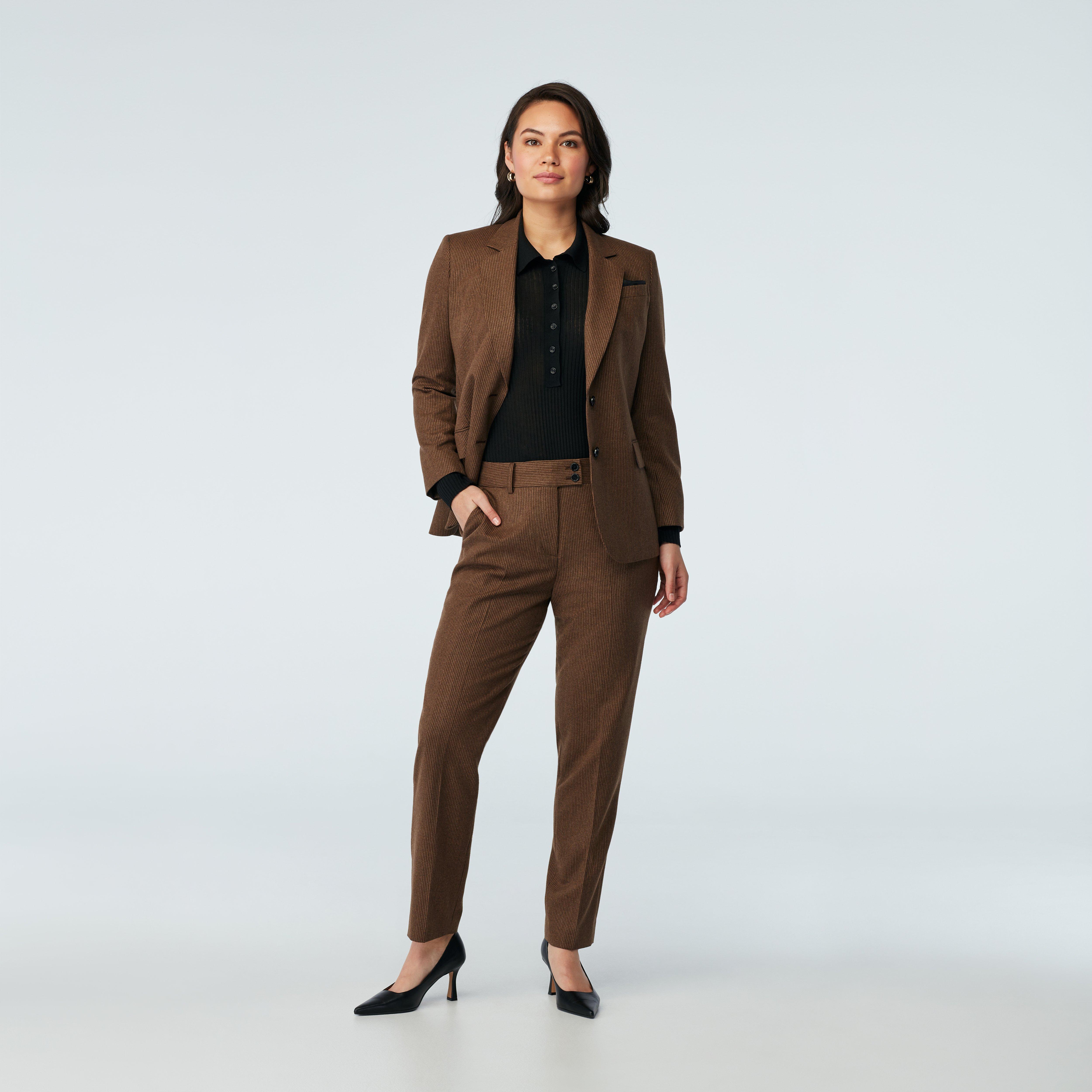 Tailored Blazer with Scarf Neck Detail - Brown main image 1