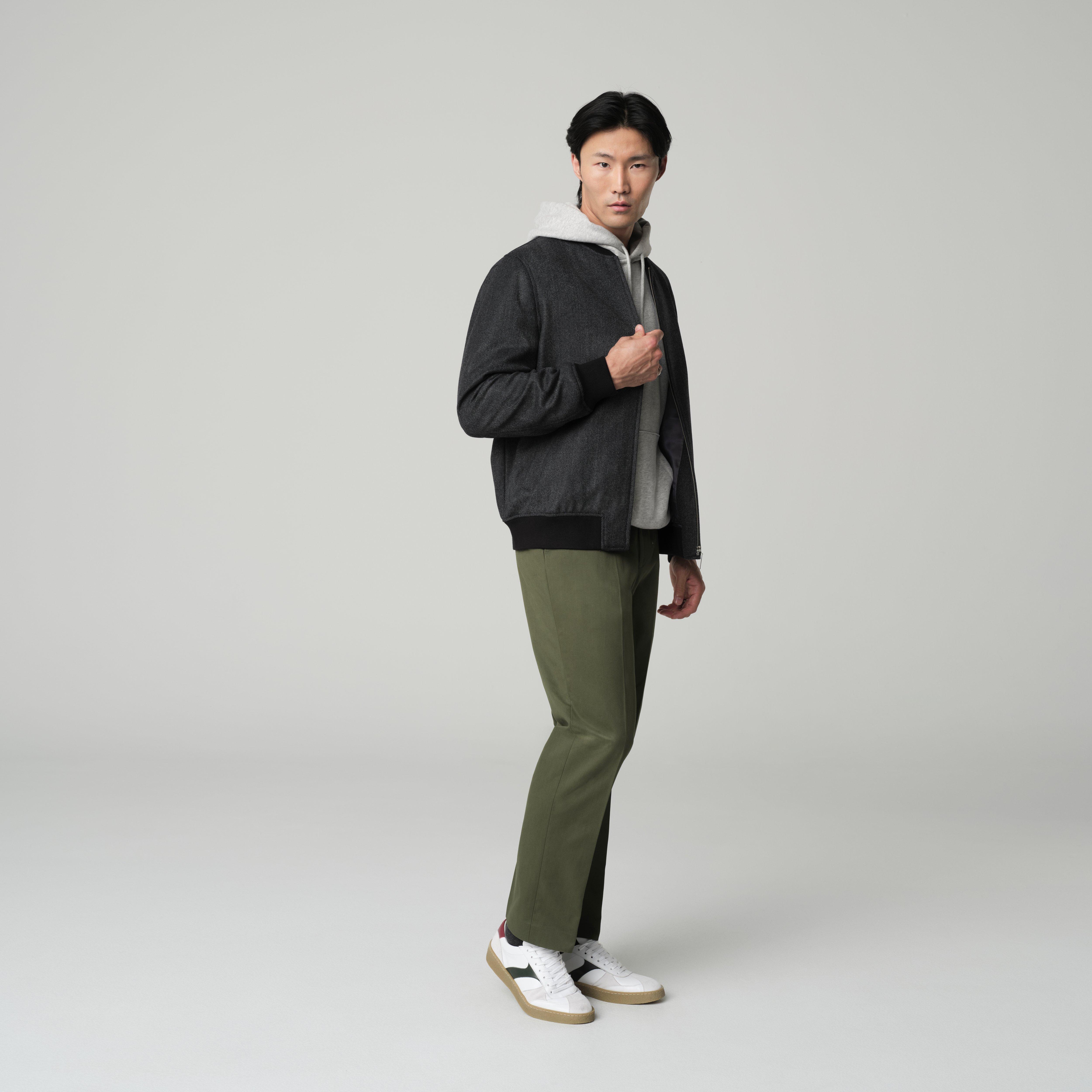 Indochino Men’s Custom Heartford Herringbone Gray Bomber Jacket Wool/Cashmere