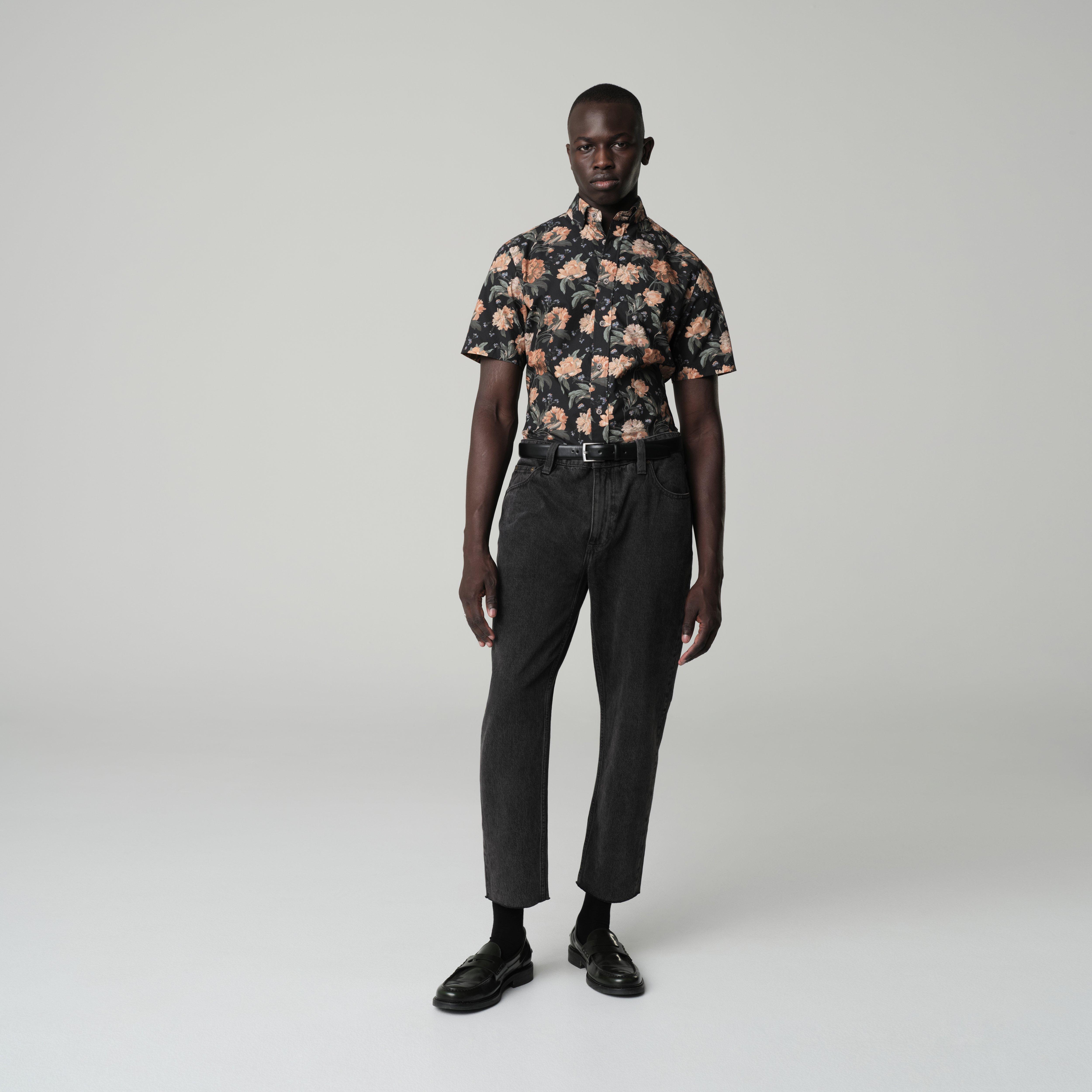 Men's Navy Blue Comfort Floral Printed Casual Shirt