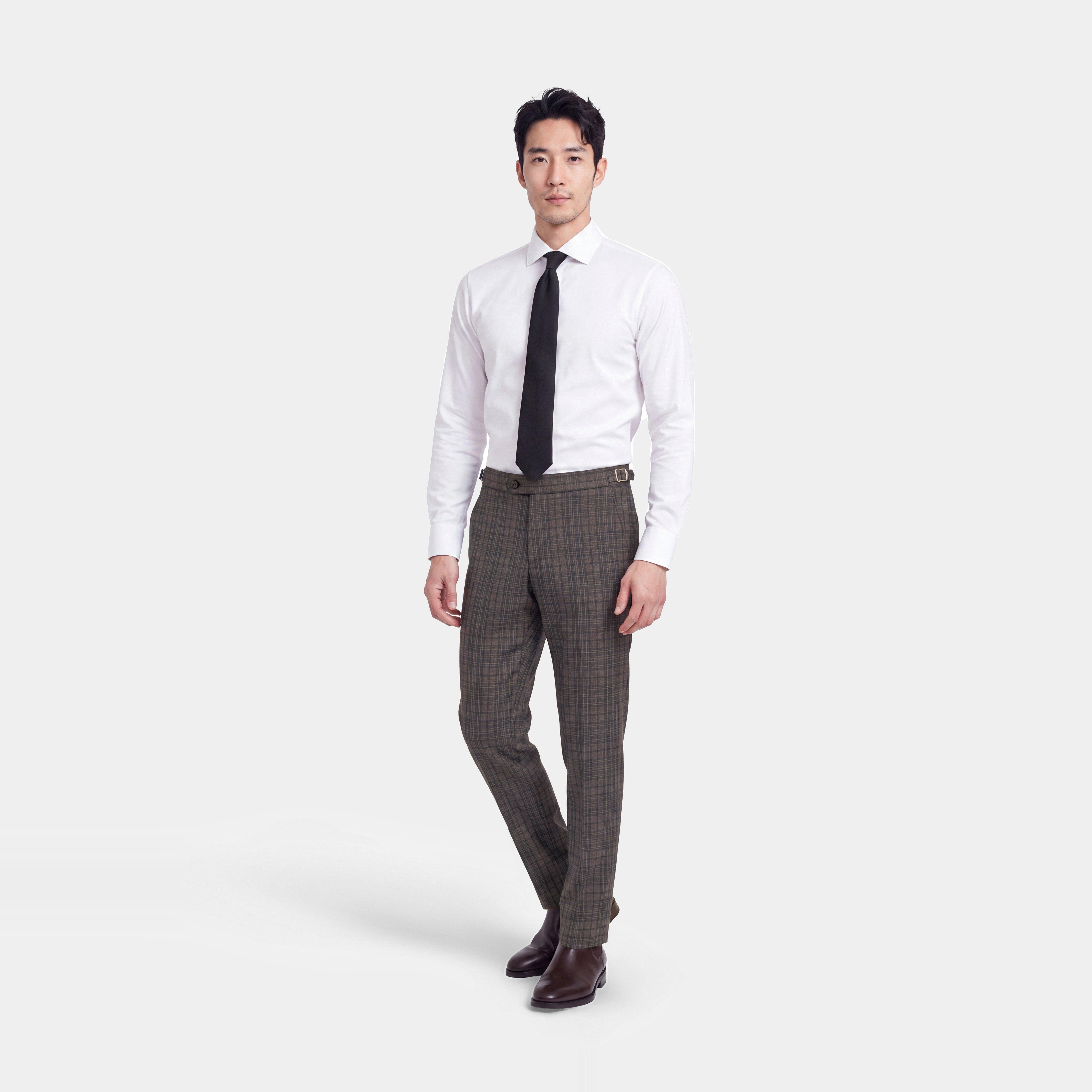 Men's Custom Pants - Paxton Glen Check Light Brown Pants | INDOCHINO