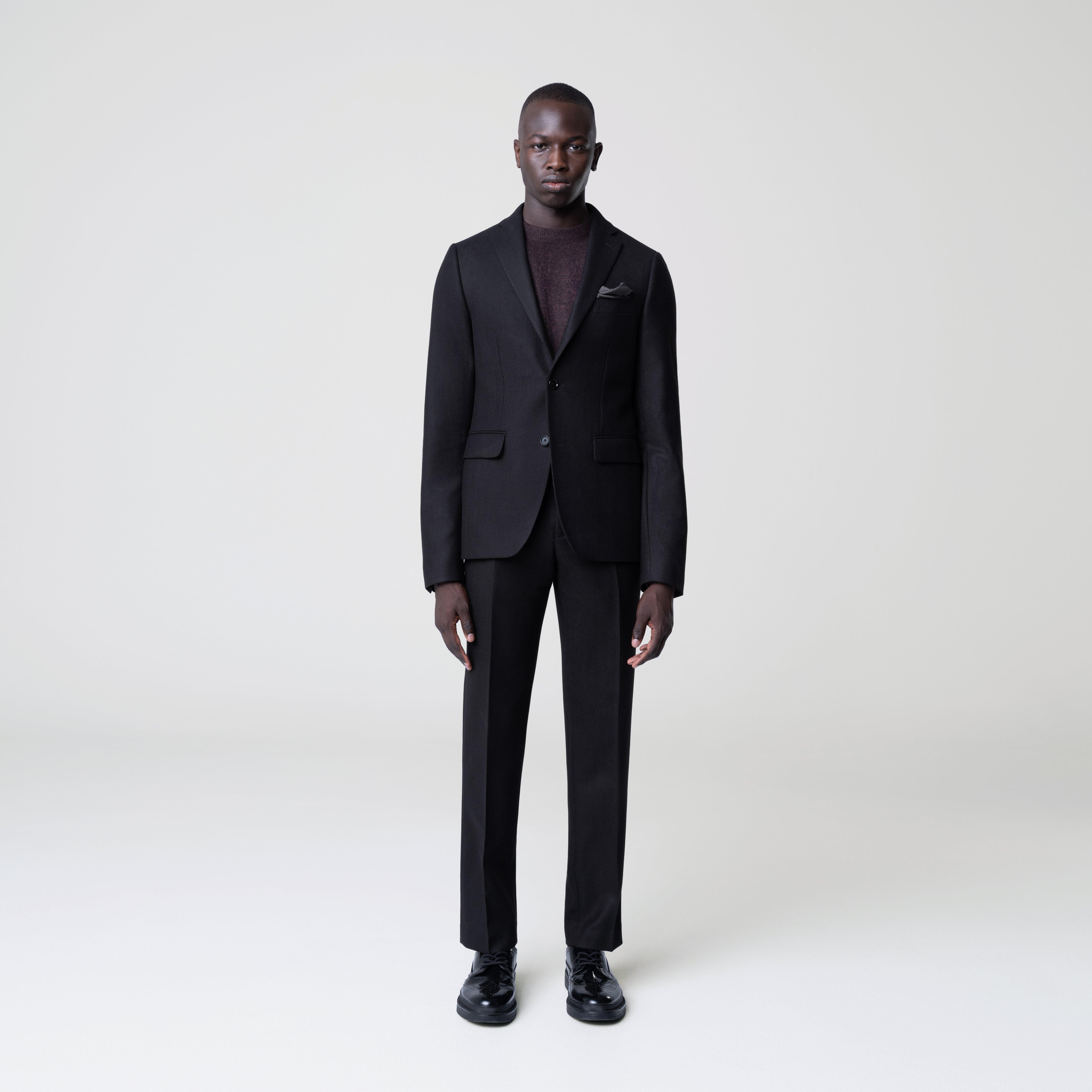 Men's Custom Blazers - Jubilee Wide Herringbone Black Blazer | INDOCHINO