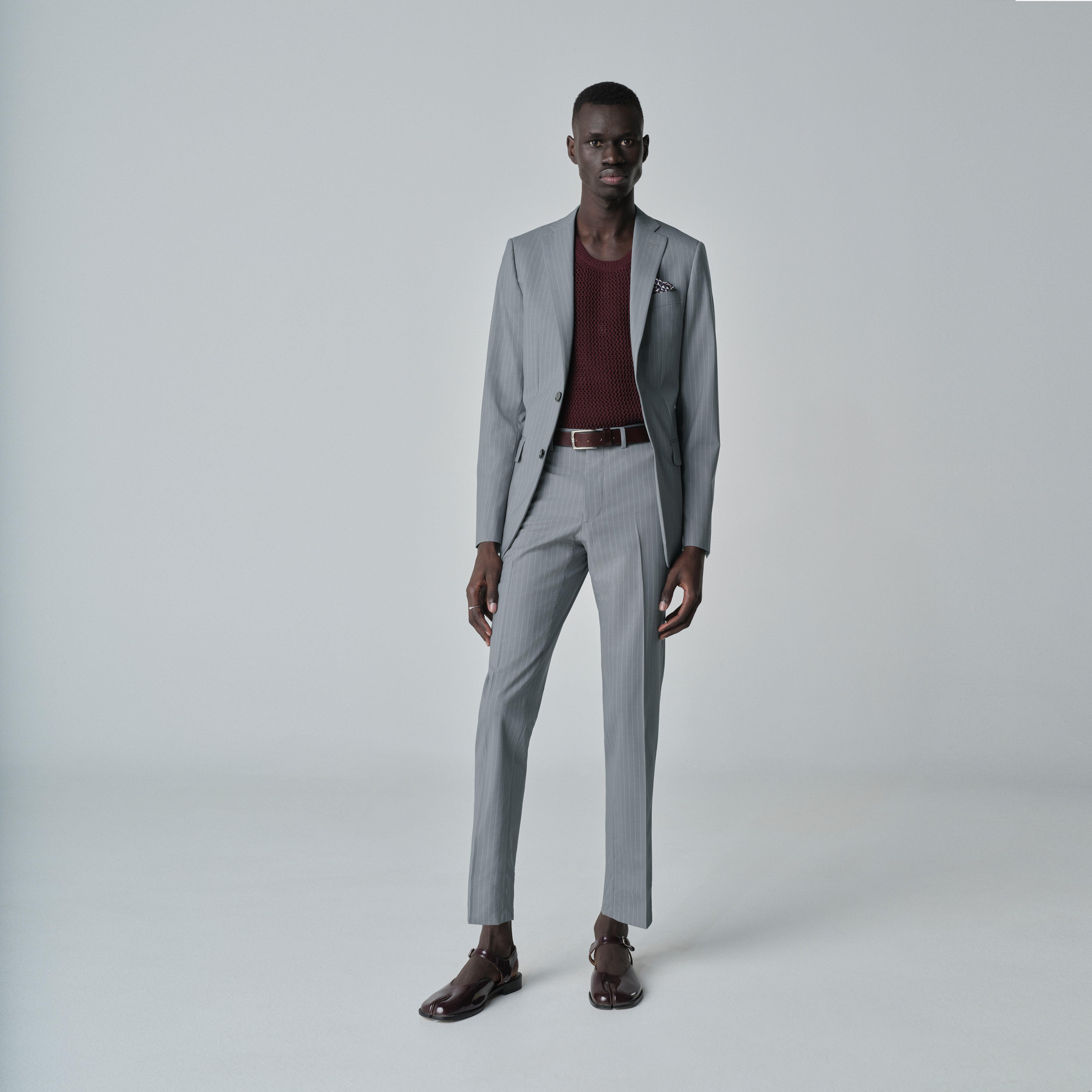 Men's Custom Suits - Howell Wool Stretch Fineline Gray Suit | INDOCHINO