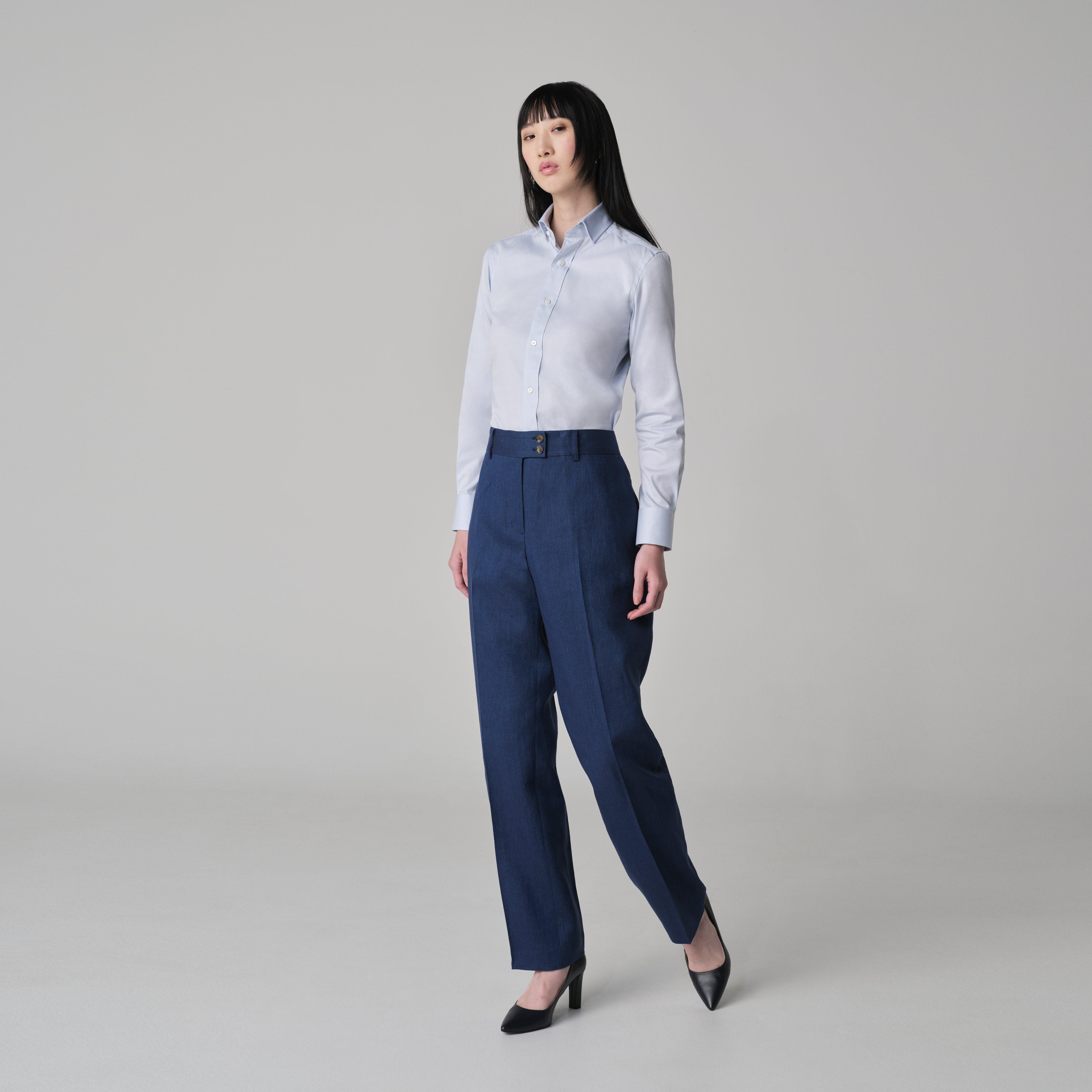 Women's Custom Pants Madesimo Linen Blue Pants Women INDOCHINO — free download