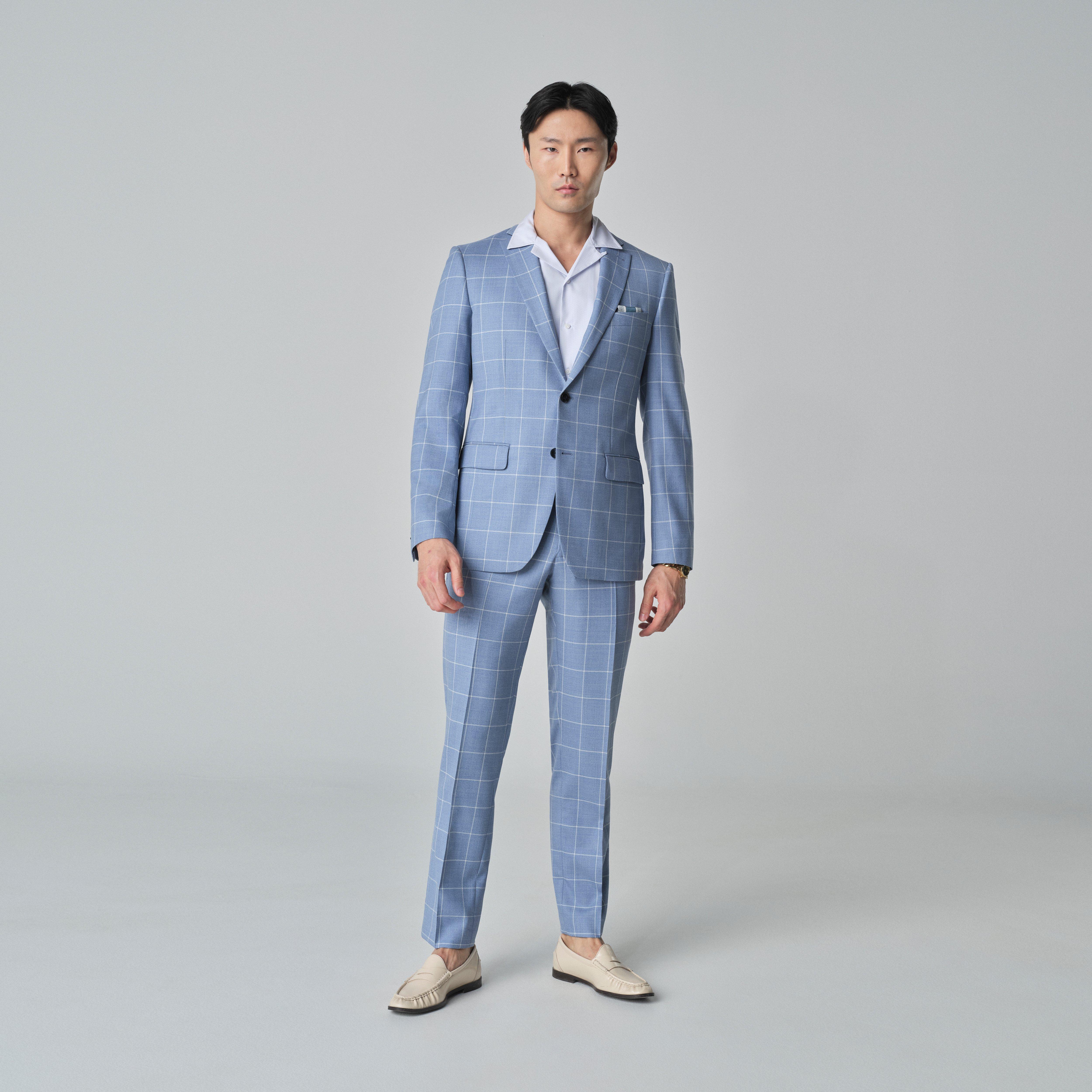 Men's Custom Suits - Queensbury Check Blue Suit | INDOCHINO