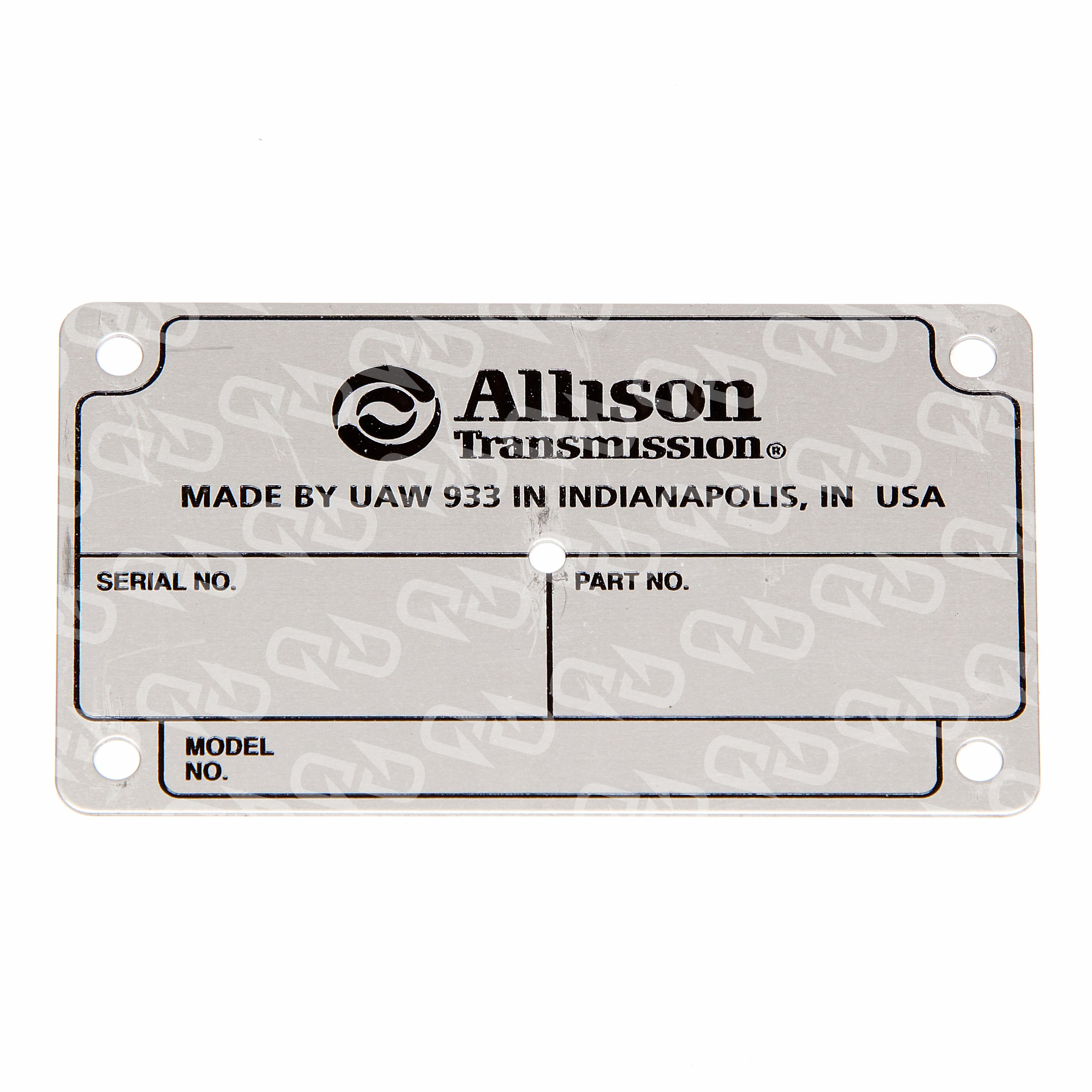 Allison Transmission Service Identification Name Plate 29555105