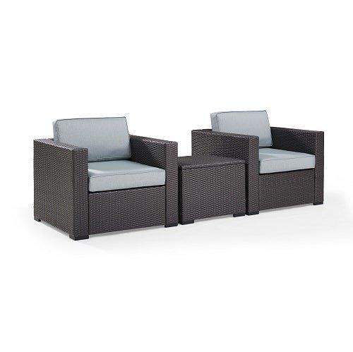 Biscayne 3 Piece Wicker Set With Mist Cushions - 2 Chairs And Coffee Table