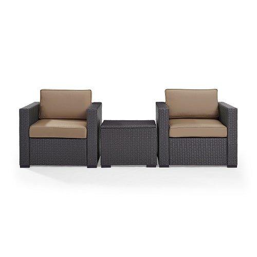 Biscayne 3 Piece Wicker Set With Mocha Cushions - 2 Chairs And Coffee Table
