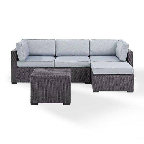 Crosley Biscayne Mist 4 Piece Wicker Set with Loveseat Corner Chair Ottoman and Coffee Table