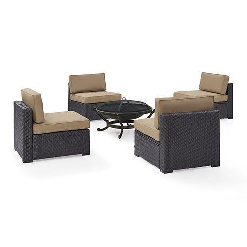 Crosley Biscayne 5 Piece Wicker Set with 4 Chairs Mocha Cushions Firepit