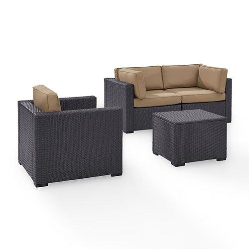 Crosley Biscayne Mocha 4 Piece Wicker Set with Loveseat Corner Chair Ottoman and Coffee Table