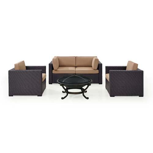 Biscayne Mocha 5-piece Wicker Set With 2 Armchairs, 2 Corner Chairs And Fire Pit